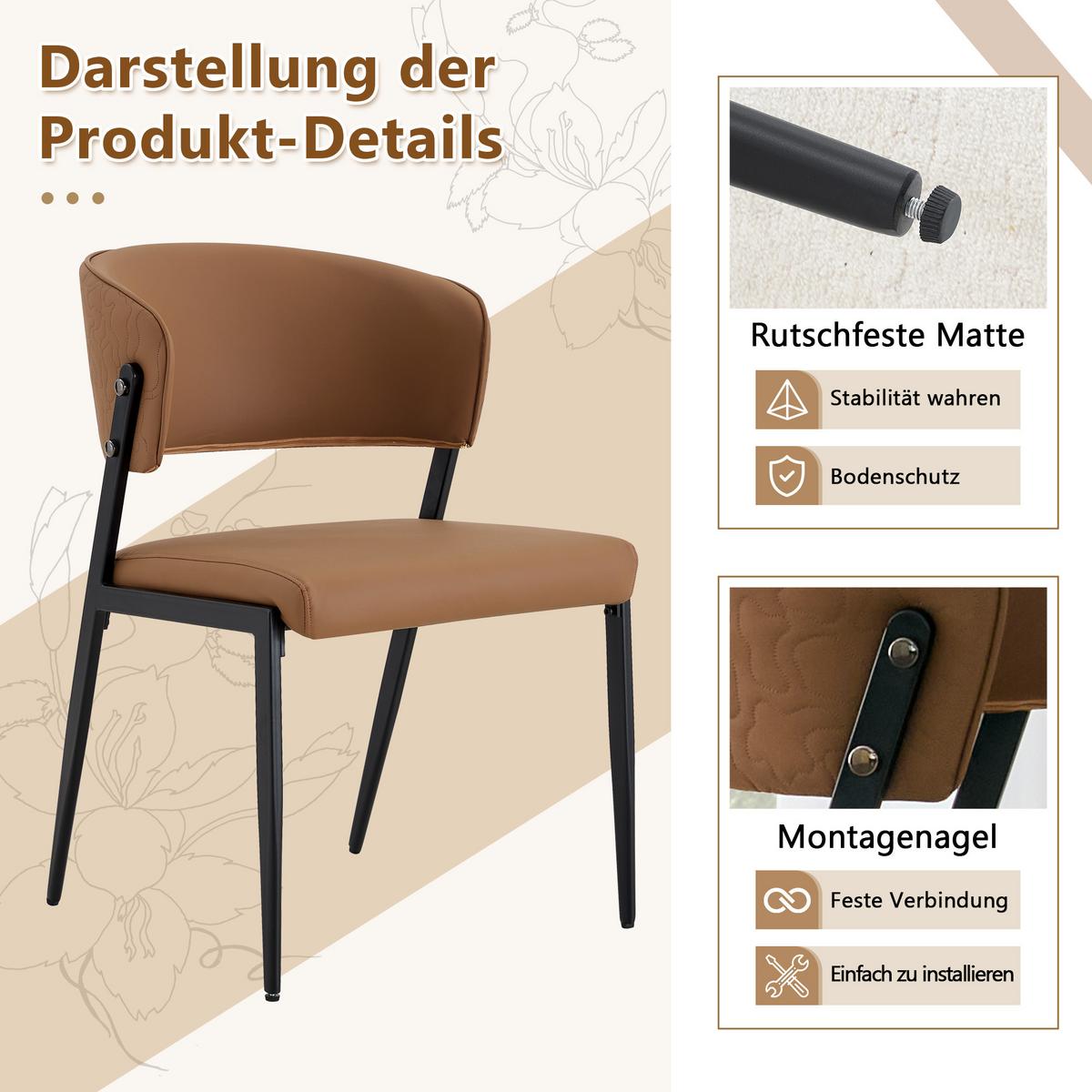 ESSZIMMERSTÜHLE 2er Set Braun Kunstleder Gepolstert Metallgestell - Braun, Leder (51/78/49cm) - Urban Meuble