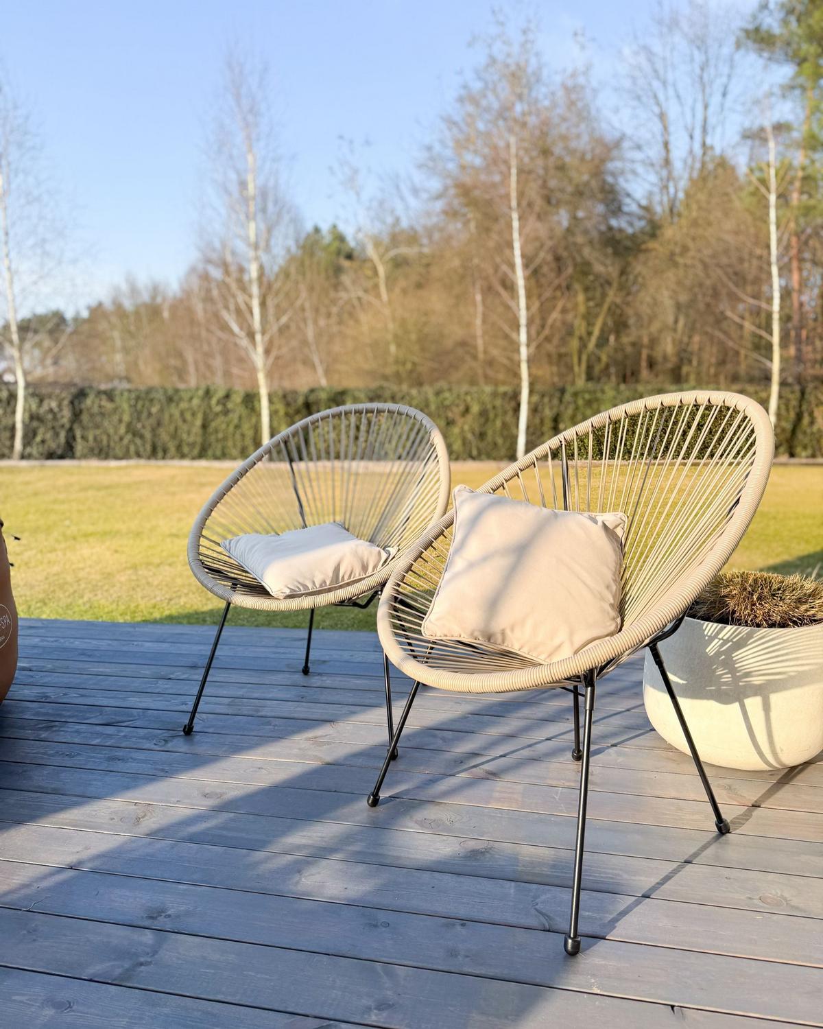 BALKONSET 2-Sitzer Rattan hellgrau Acapulco II - Hellgrau/Schwarz, Kunststoff - Beliani