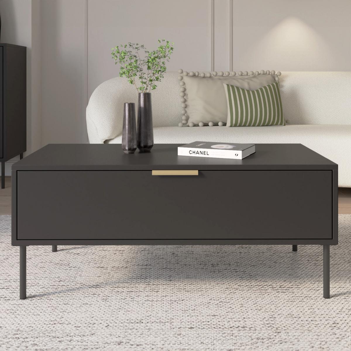 COUCHTISCH VENA schwarz 100/50 cm - Schwarz, Holzwerkstoff/Metall (50/100/44cm) - Selsey