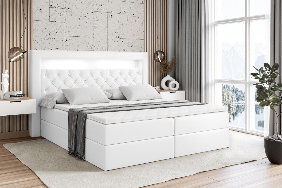 BOXBETT LED mit H4-Matratze und Lattenrost - NOEL GOLD - 140x200 Weiß Hochglanz - Weiß Hochglanz, Holzwerkstoff (140/200cm) - ALTDECOR
