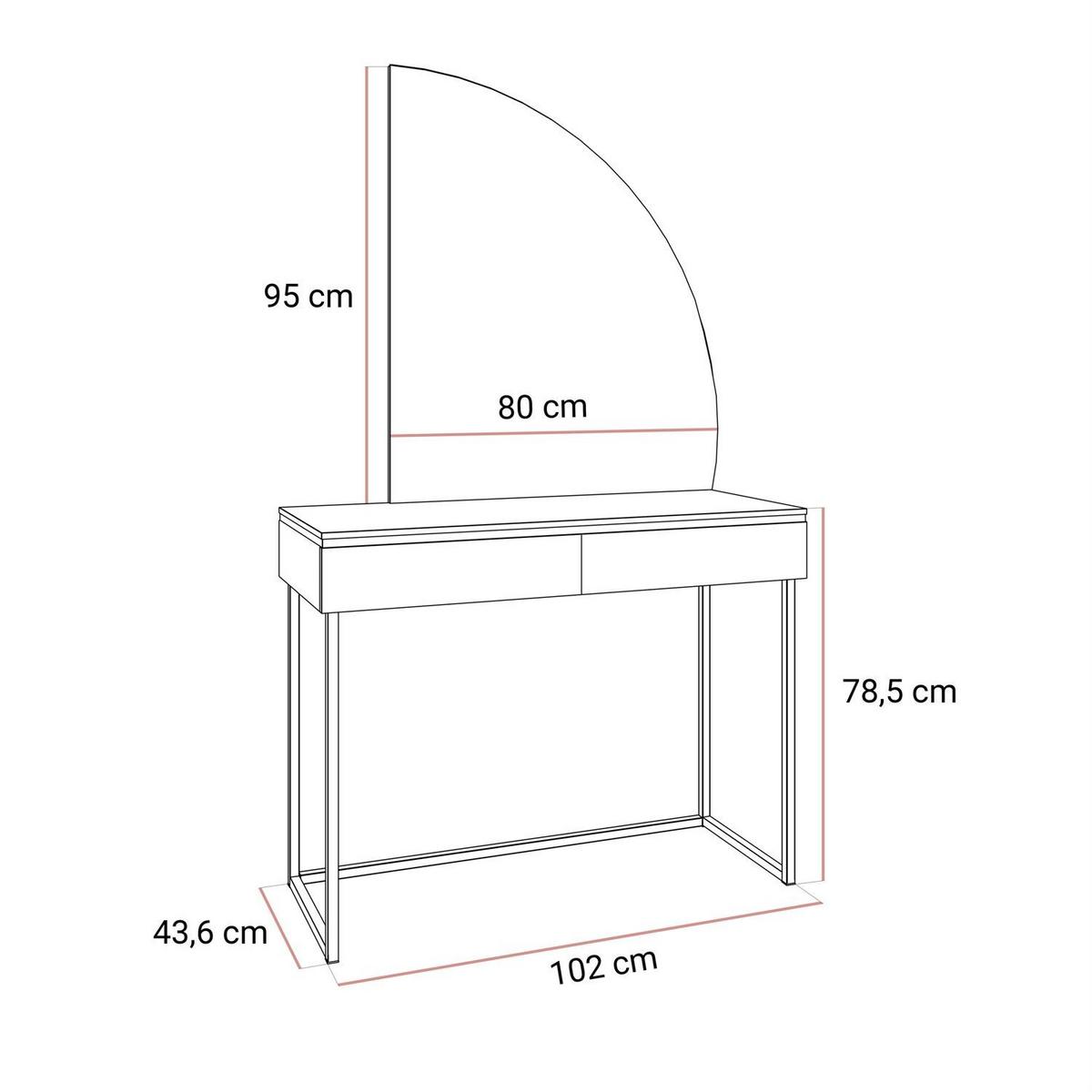 SCHMINKTISCH AURORA-Q SILVER Hochglanz Weiß auf silbernem Gestell - Weiß Hochglanz, Holzwerkstoff (102/78.5/43.6cm) - Lookway