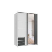 SCHWEBETÜRENSCHRANK 2-türig B138/H200/T65 cm, Passepartout-Kleiderschrank in Weiß, 1x Tür & sichtbare Schubkästen in Grafit mit Spiegel / 22682 - Graphitfarben/Alufarben, Holz/Holzwerkstoff (138/200/65cm) - luma-home