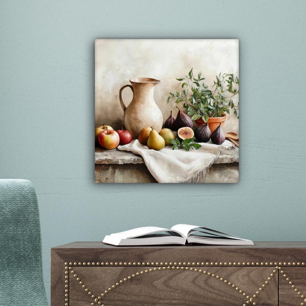 LEINWANDBILD Obst - Kräuter - Ländlich Deko Wohnzimmer 20x20 cm - Naturfarben, Textil (20/20cm) - MuchoWow
