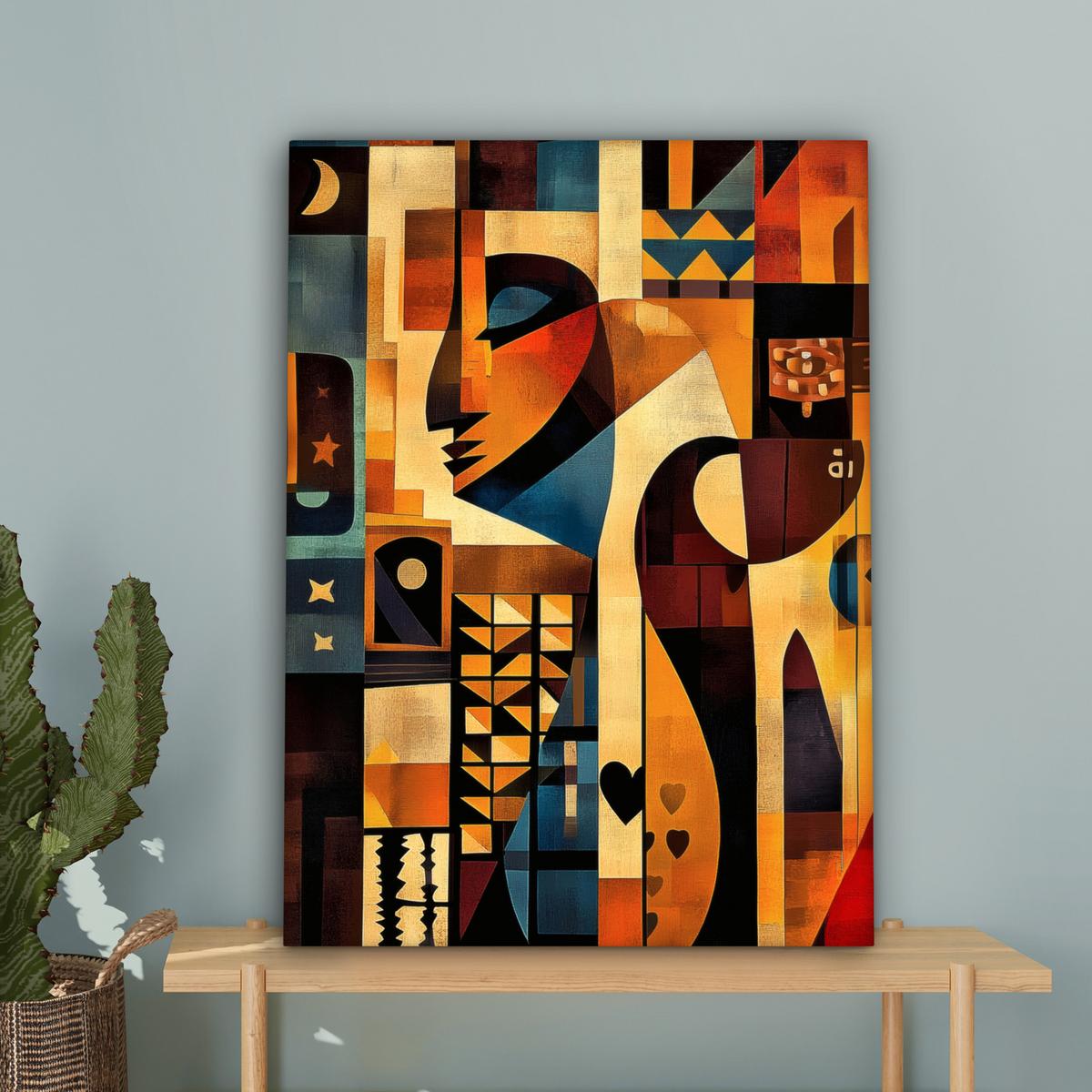 LEINWANDBILD Figuren - Abstrakt - Symbole Wandbild Wohnzimmer 60x80 cm - Terracotta, Textil (60/80cm) - MuchoWow