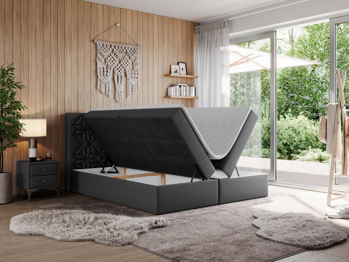 BOXBETT LEILA 200/200 Dunkelgrau Kunstleder - H4 - Dunkelgrau, Holz/Textil (200/200cm) - MKS