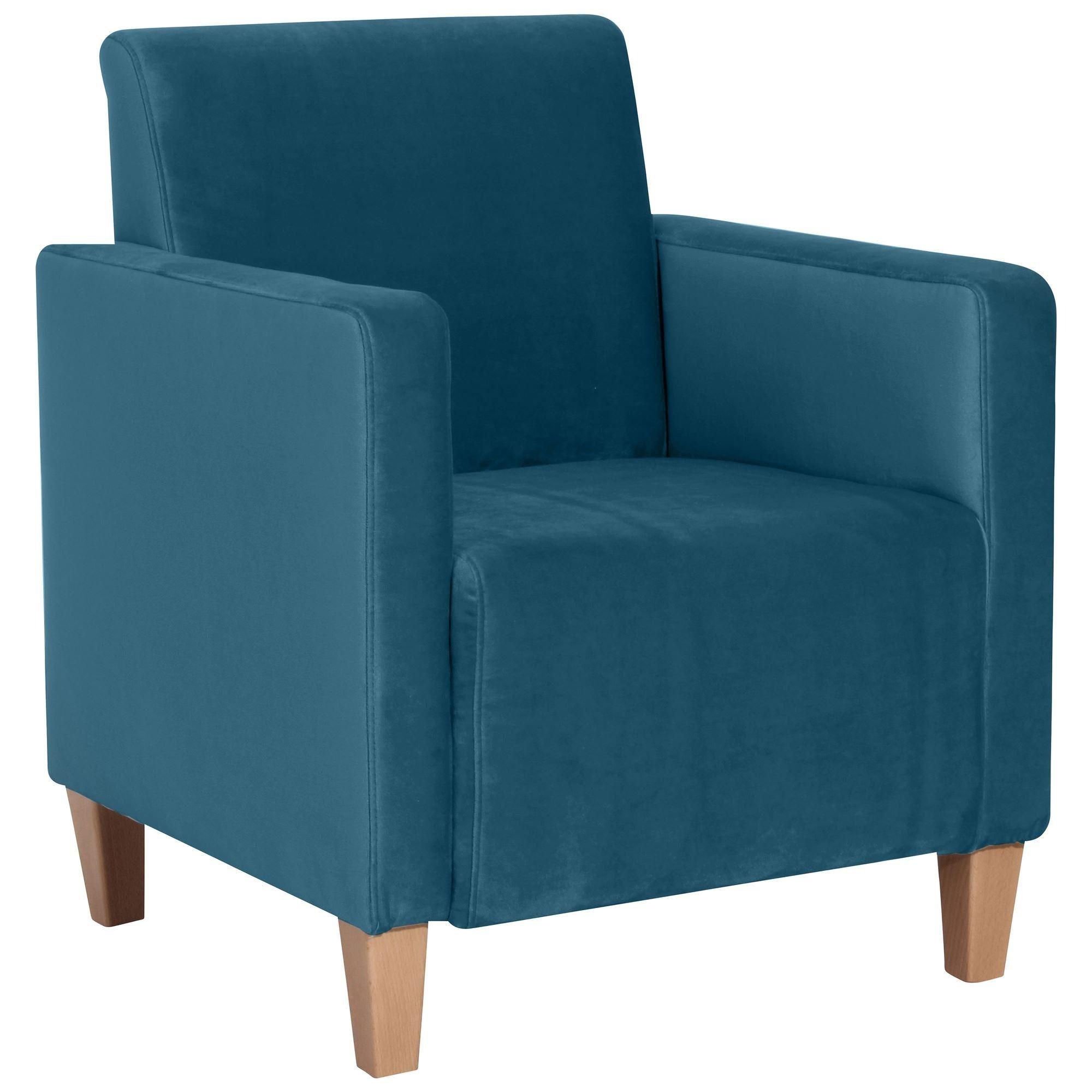 SESSEL Karol Bezug Samtvelours Buche natur / petrol - Blau, Kunststoff (71/81/70cm) - 58aufmkessel
