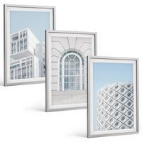BILDER SET 3er Set - 40x60 cm Silberner Rahmen - Moderne Architekturgeometrie - Silberfarben, Kunststoff (40/60cm) - TULUP