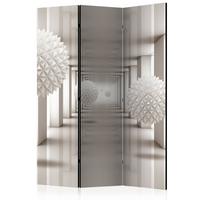 PARAVENT Beidseitig Bedruckter 3-tlg 135x172 cm Kugeln Tunnel 3D Abstraktion - Beige, Holz/Textil (135/172/3cm) - Muralo