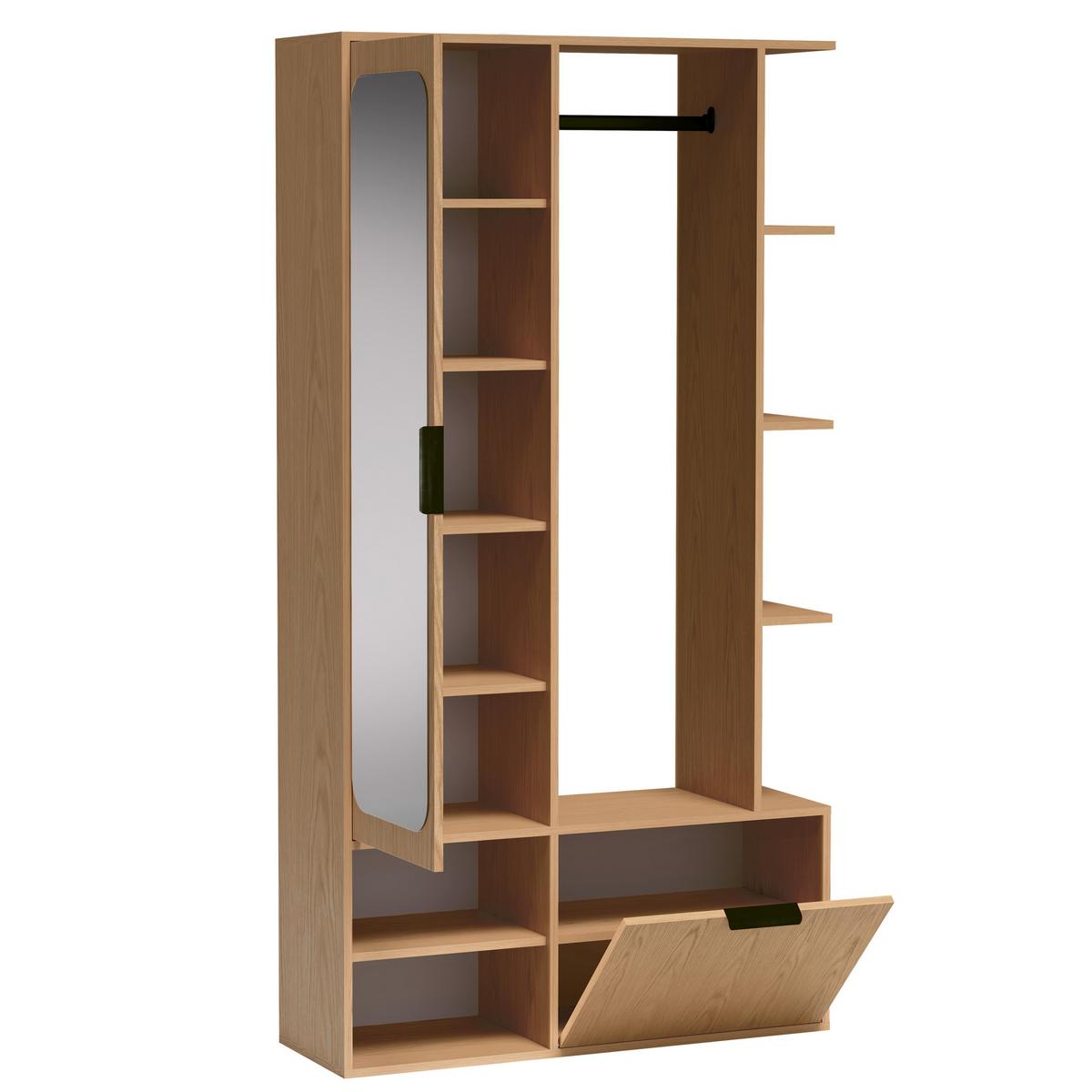 GARDEROBENSCHRANK Nemrut Braun 100/189/33 cm – Modern, mit Spiegel und viel Stauraum - Braun, Holzwerkstoff/Kunststoff (100/189.4/33cm) - AX Living