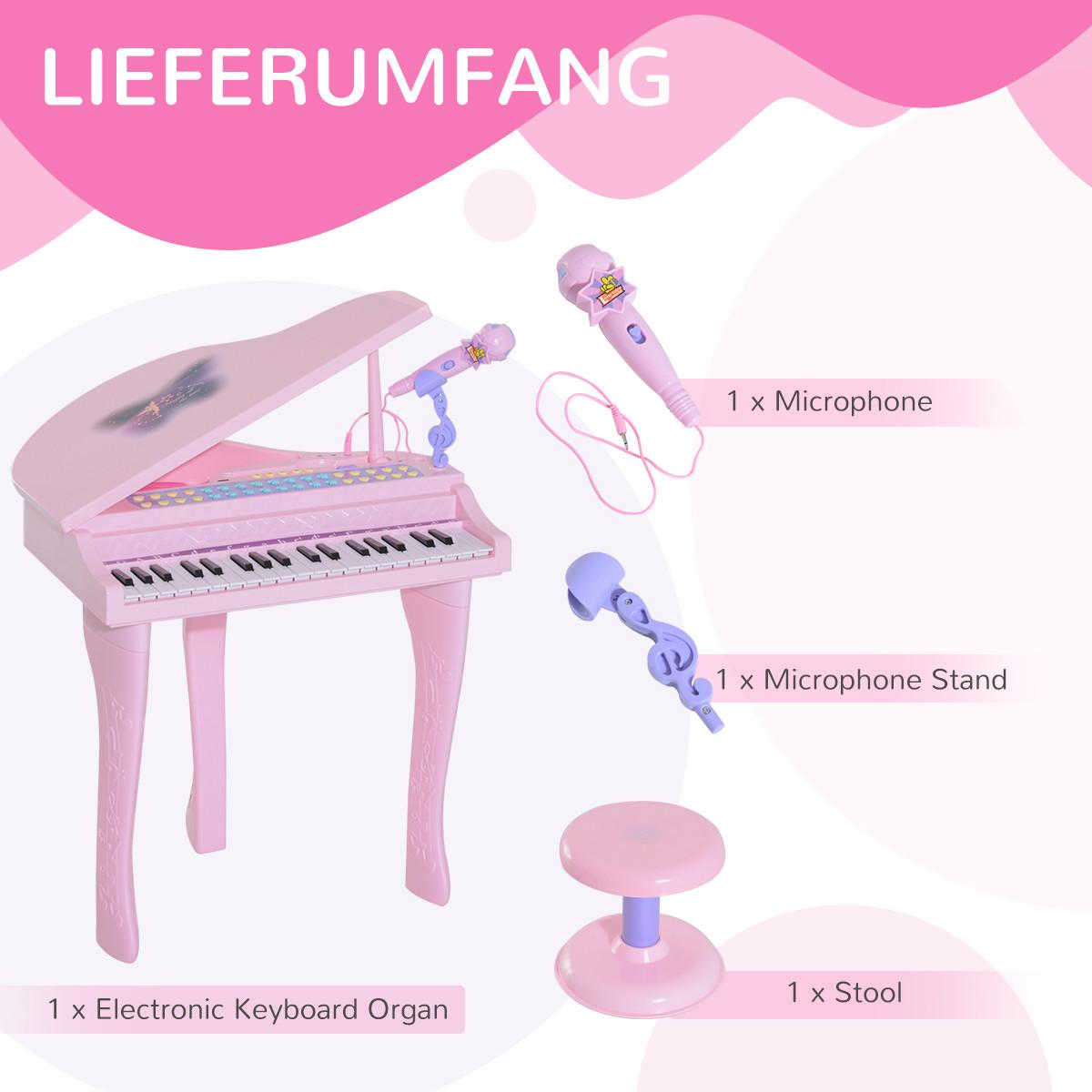 KINDER Klavier Piano Keyboard Musikinstrument MP3 USB 37 Tasten mit Hocker - Rosa, Kunststoff (39/69/48cm) - HOMCOM
