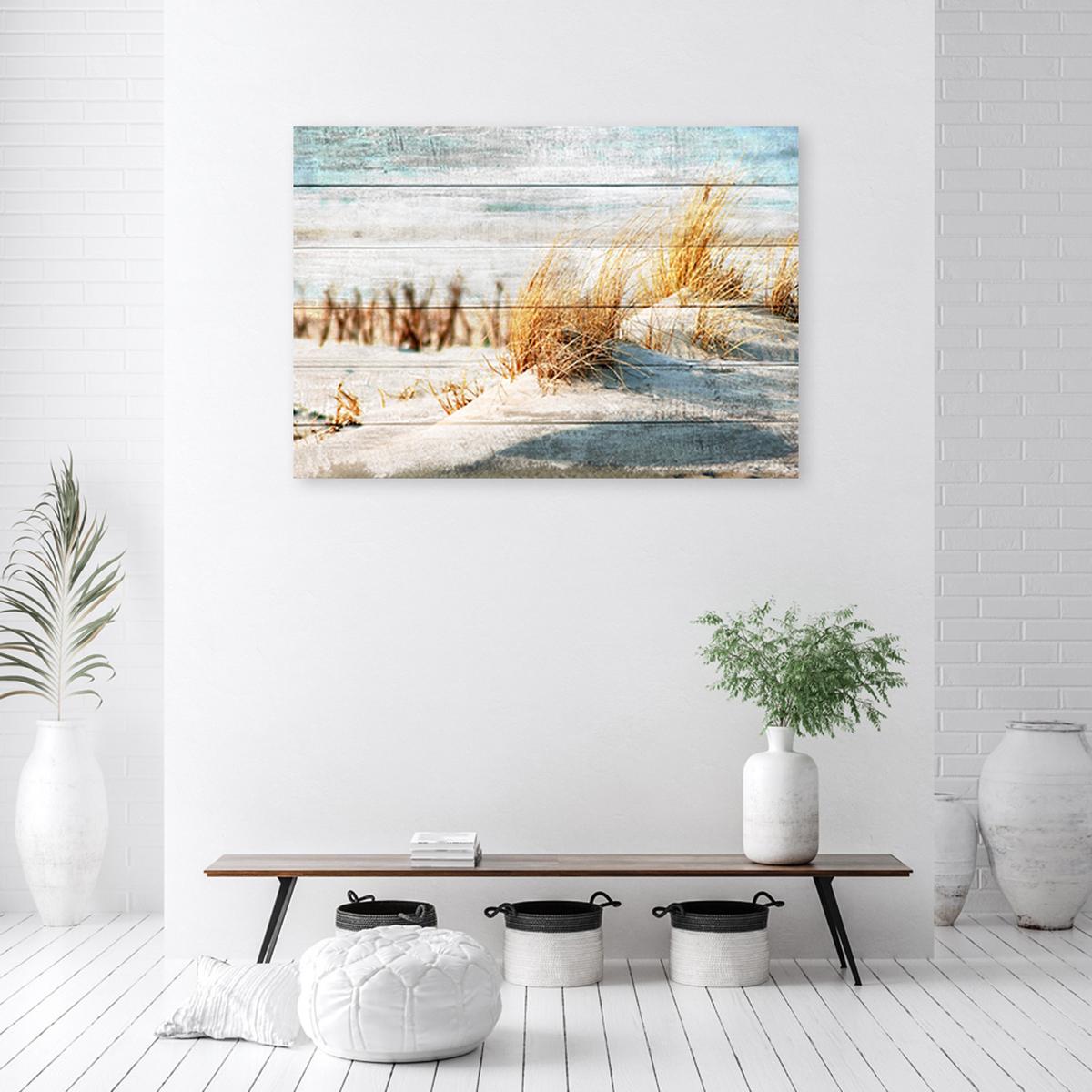 WANDBILD vintage strand auf holz - Beige, Textil (60/40cm) - Feeby
