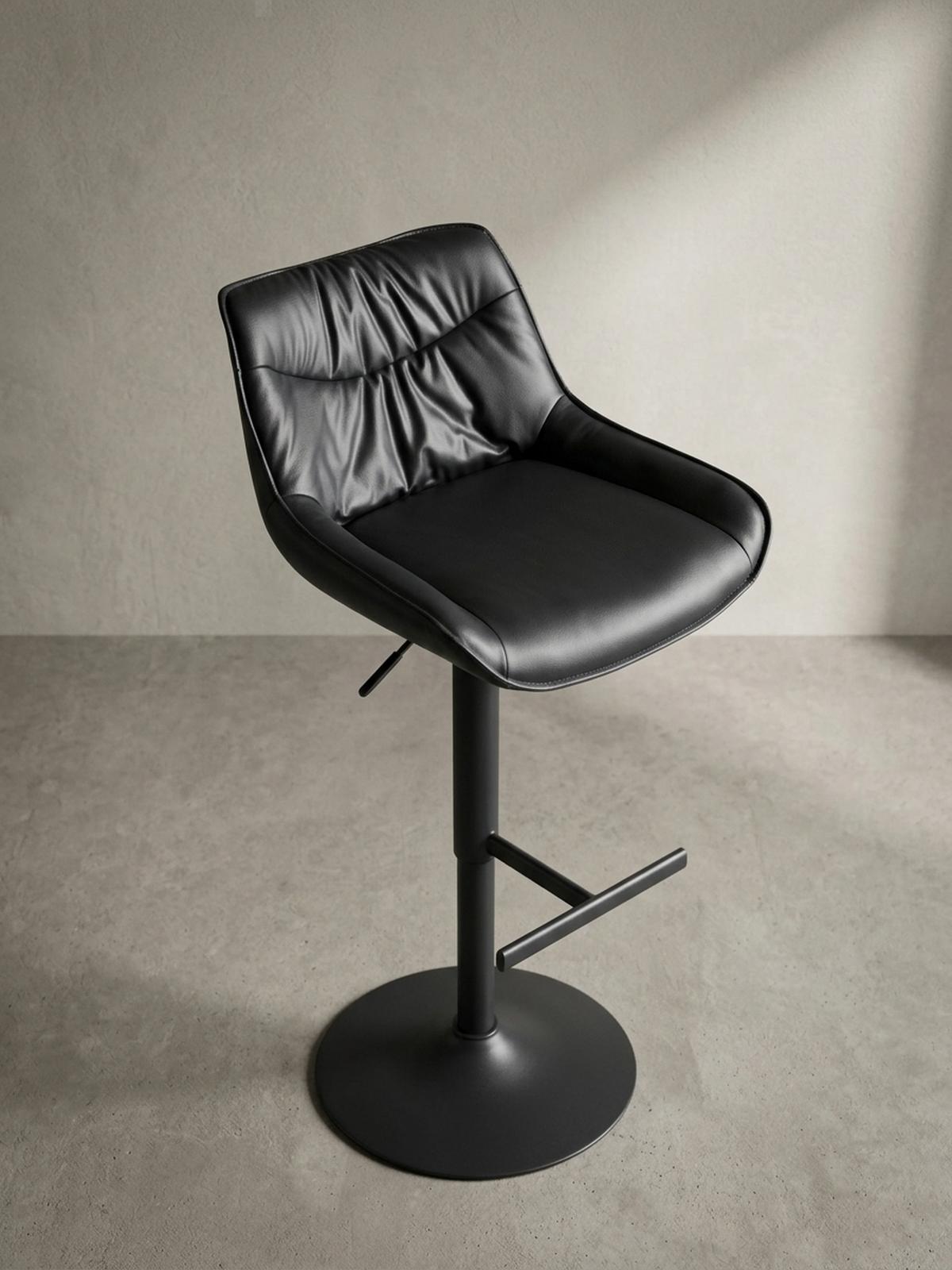 BARHOCKER – Kunstleder Schwarz, Rückenlehne, höhenverstellbar 86–106 cm, Trompetenfuß, 100 kg - Schwarz, Kunststoff/Textil (45/106/55cm) - KADIMA DESIGN