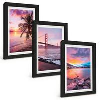 BILDER SET 3er Set - 20x30 cm Schwarzer Rahmen - Sonnenuntergangsbrücke Landschaft - Schwarz, Kunststoff (20/30cm) - TULUP