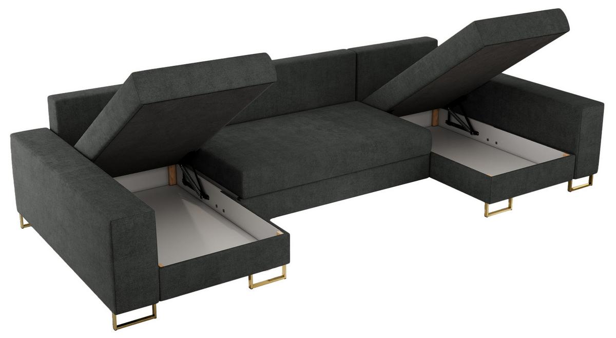 WOHNLANDSCHAFT DORIAN U Struktur Dunkelgrau - Dunkelgrau/Goldfarben, Textil/Metall (312/85/138cm) - MKS