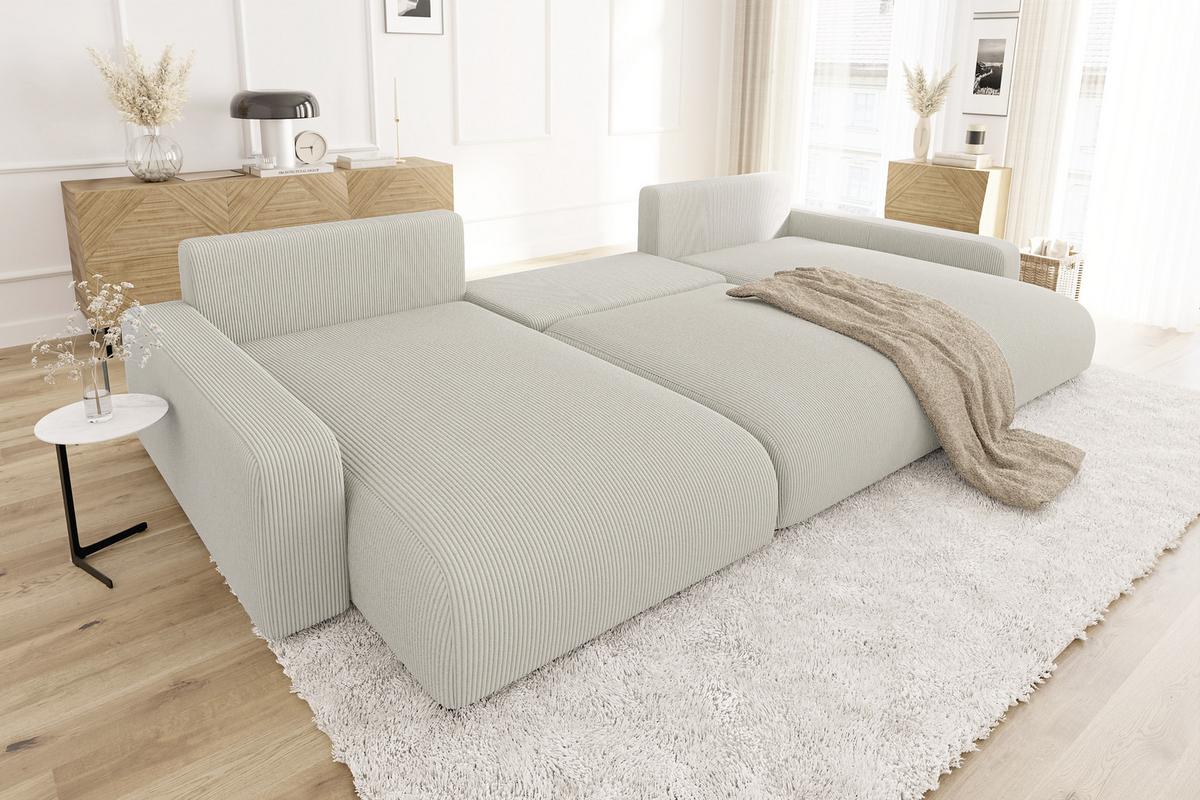 WOHNLANDSCHAFT Emma Beige Cord - Beige/Schwarz, Holz/Kunststoff (332/78/170cm) - S-Style Möbel