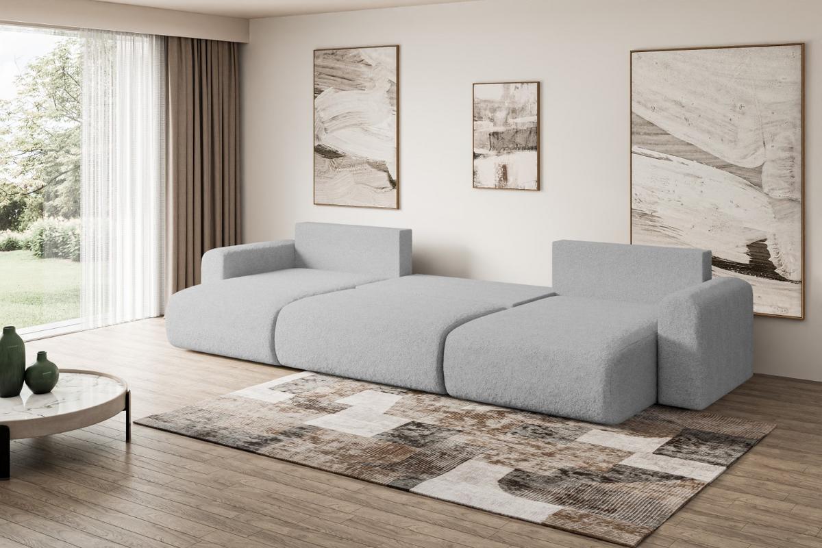 WOHNLANDSCHAFT mit Schlaffunktion und Bettkasten ORRO-U - 362x145x83 cm Hellgrau Bouclé - Hellgrau/Schwarz, Holzwerkstoff/Kunststoff (362/83/145cm) - ALTDECOR