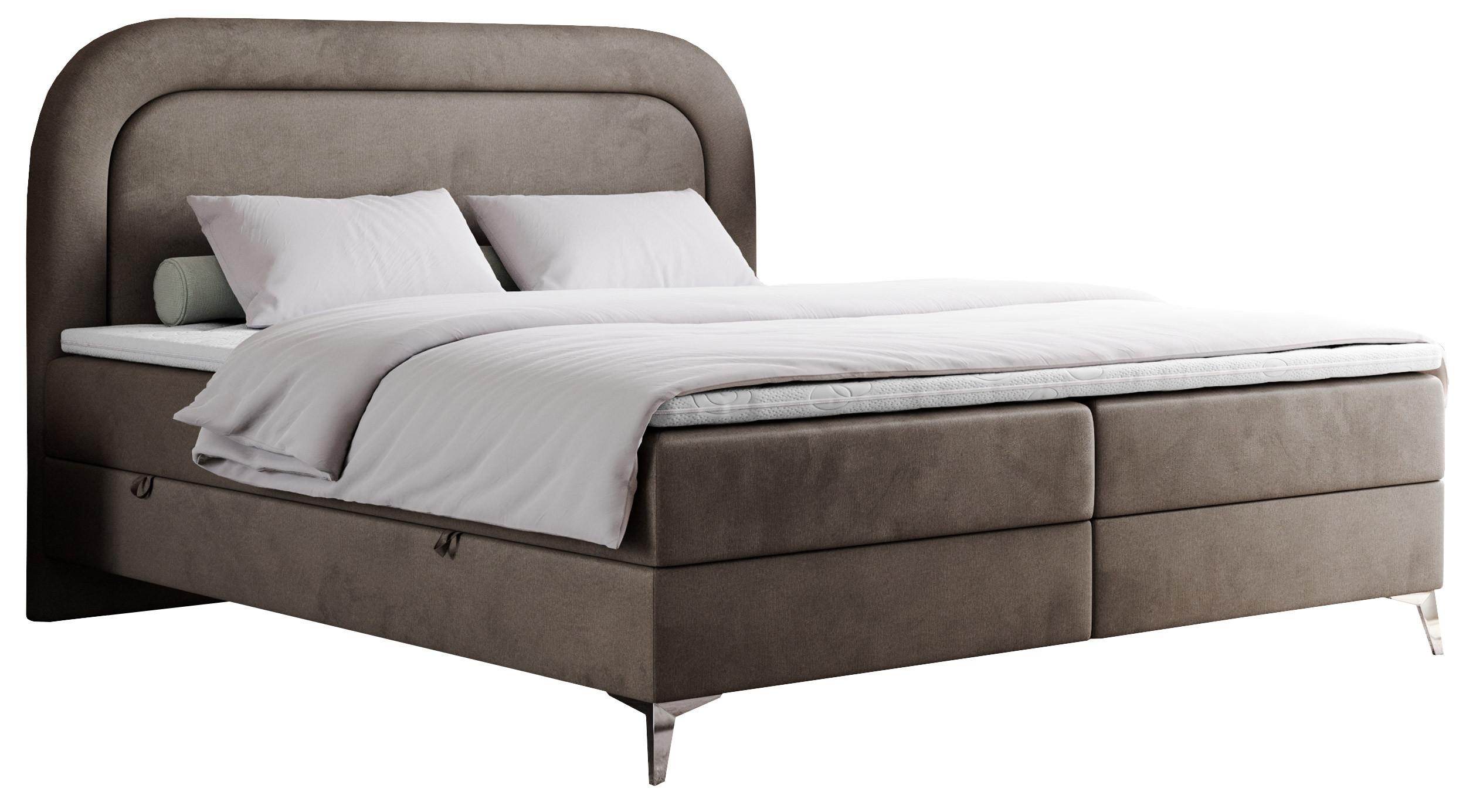 BOXBETT EIRA 180/200 Braun Velvet - H4 - Silberfarben/Braun, Holz/Textil (180/200cm) - MKS