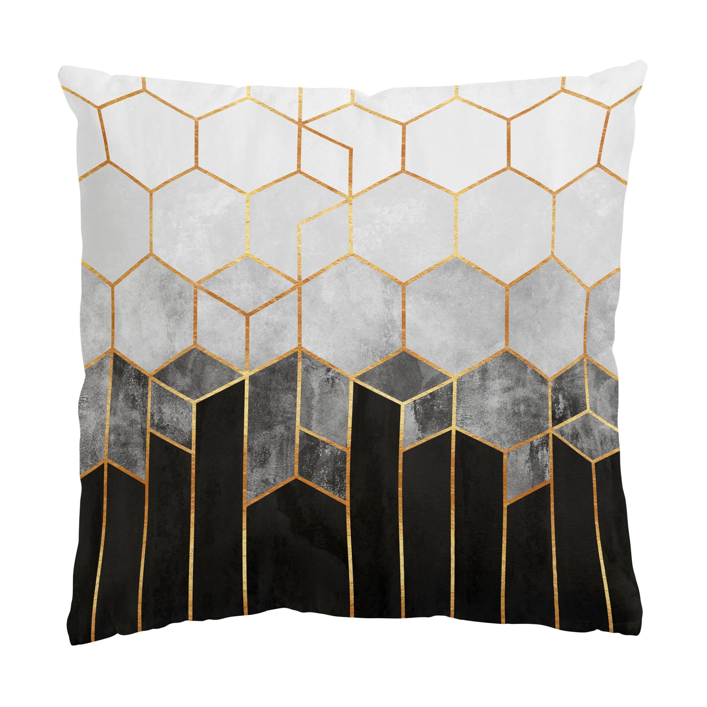 DEKOKISSEN Goldene Sechsecke Schwarz Weiß 40/40 cm - Schwarz, Textil (40/40/10cm) - Bilderwelten