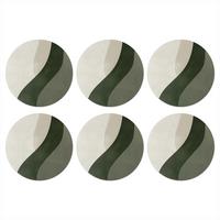 GLASUNTERSETZER 6er-Set Rund Japandi - Grün - Abstrakt - Modern 10x10 cm - Salbeigrün, Naturmaterialien (10/0.2cm) - MuchoWow