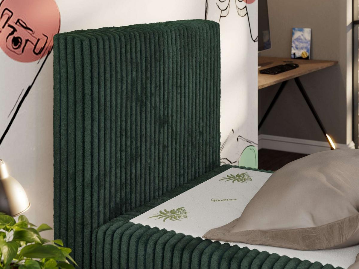 JUGENDBETT TILIO DUO 90/200 - Dunkelgrün Cord - H3 - Links Seite - Dunkelgrün, Textil (90/200cm) - MKS