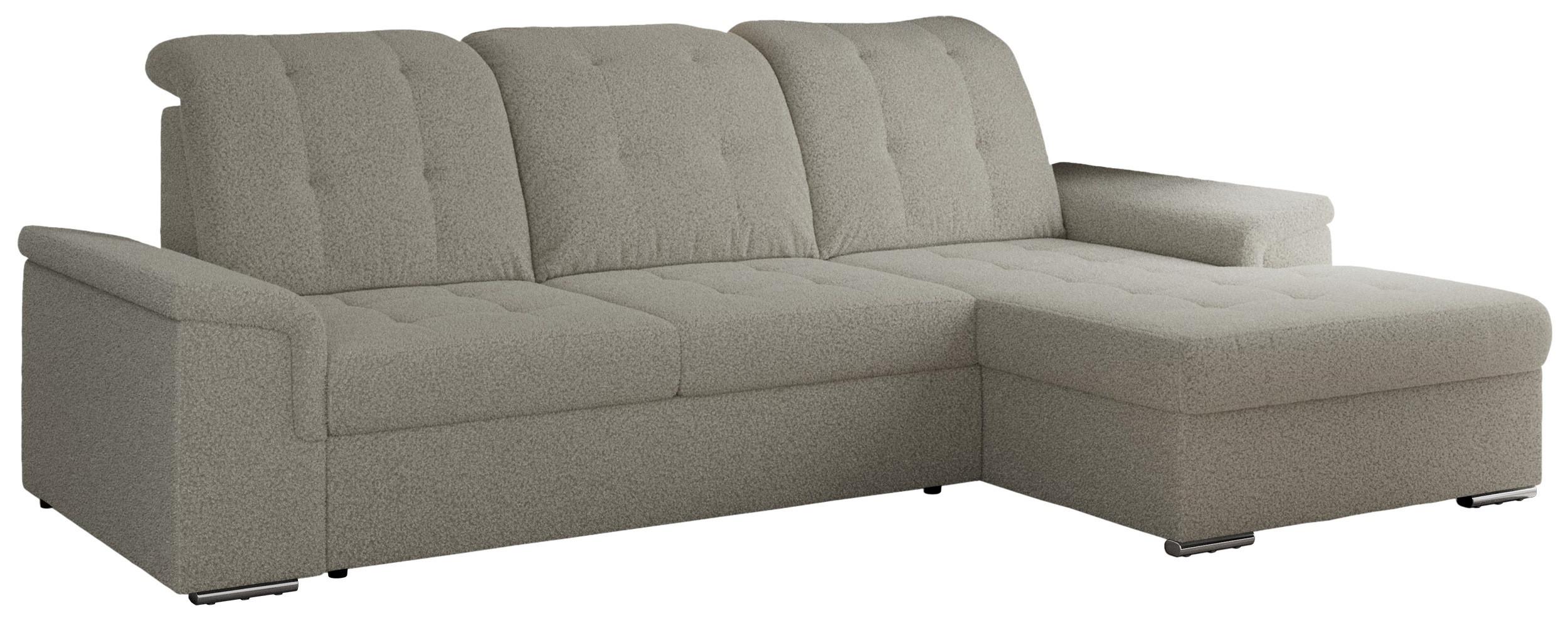 ECKSOFA MADRITO L - Hellgrau Boucle - Rechts - Silberfarben/Hellgrau, Textil/Metall (256/160cm)