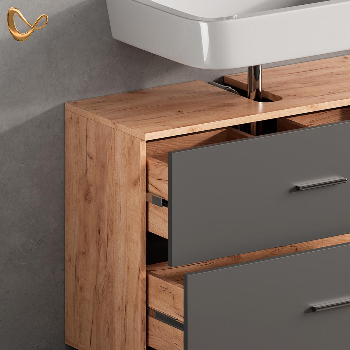 WASCHBECKENUNTERSCHRANK Eisak Anthrazit/Goldkraft Eiche 80 x 60.8 cm - Honigeiche/Anthrazit, Holzwerkstoff (80/60.8/33cm) - Livinity®