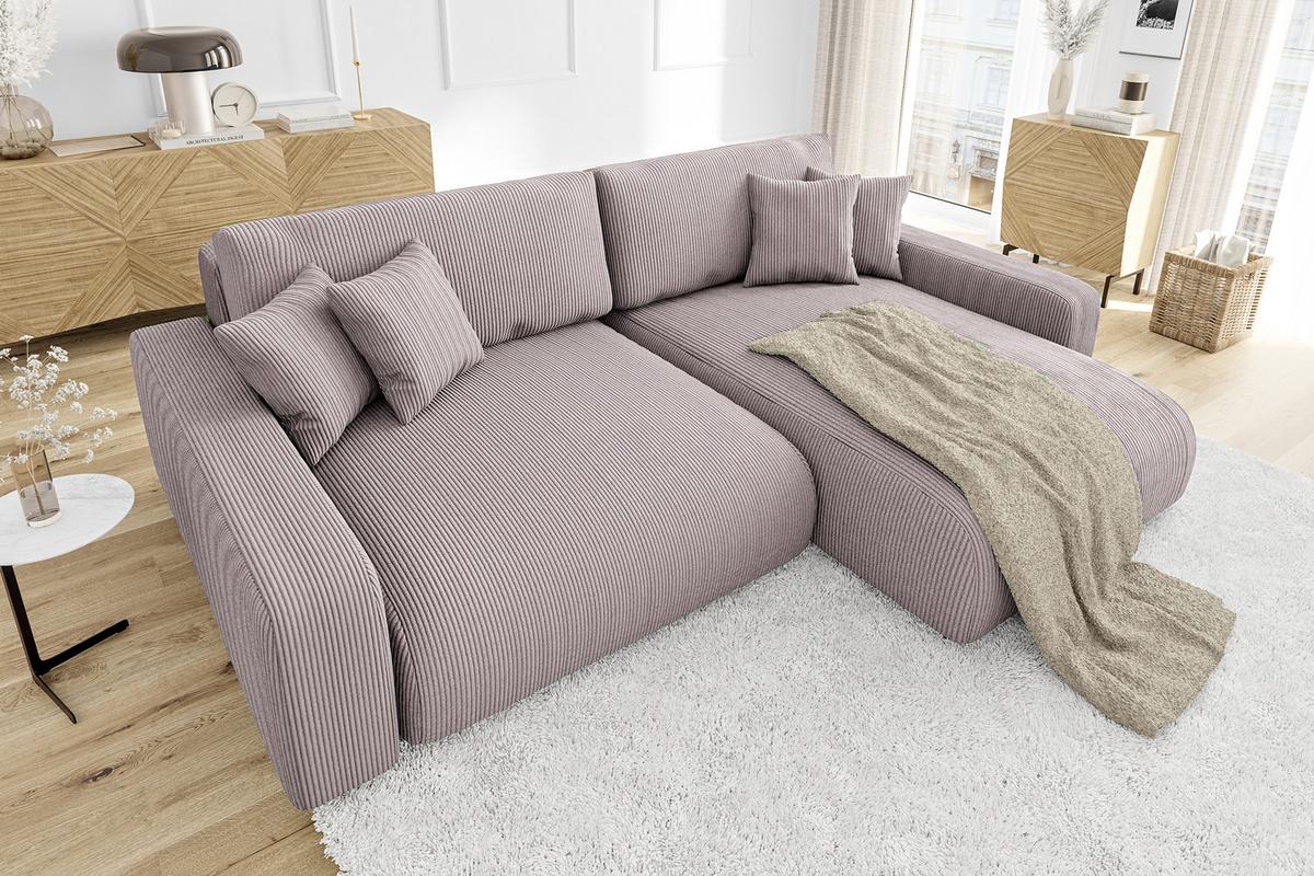 ECKSOFA Emma Puderrosa Cord - Ottomane rechts - Pink, Textil (234/170cm) - S-Style Möbel