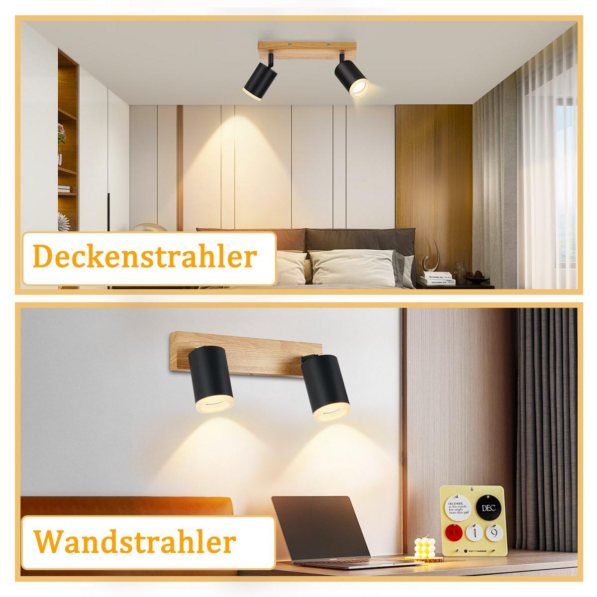 DECKENSTRAHLER Darmstadt 2-flammig 28/6/15 cm - Schwarz, Holz (28/6/15cm) - Nettlife