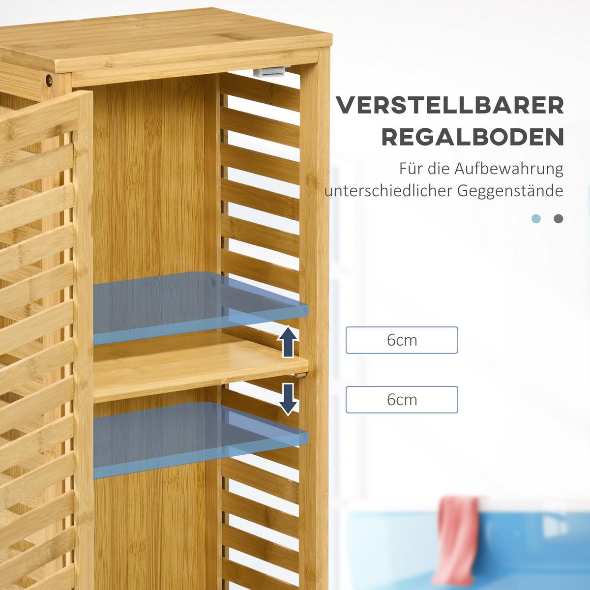 BADSCHRANK Badezimmerschrank, Bad Beistellschrank mit Lamellentür, 2 Fächern - Naturfarben, Holz (19.9/70/30cm) - Kleankin