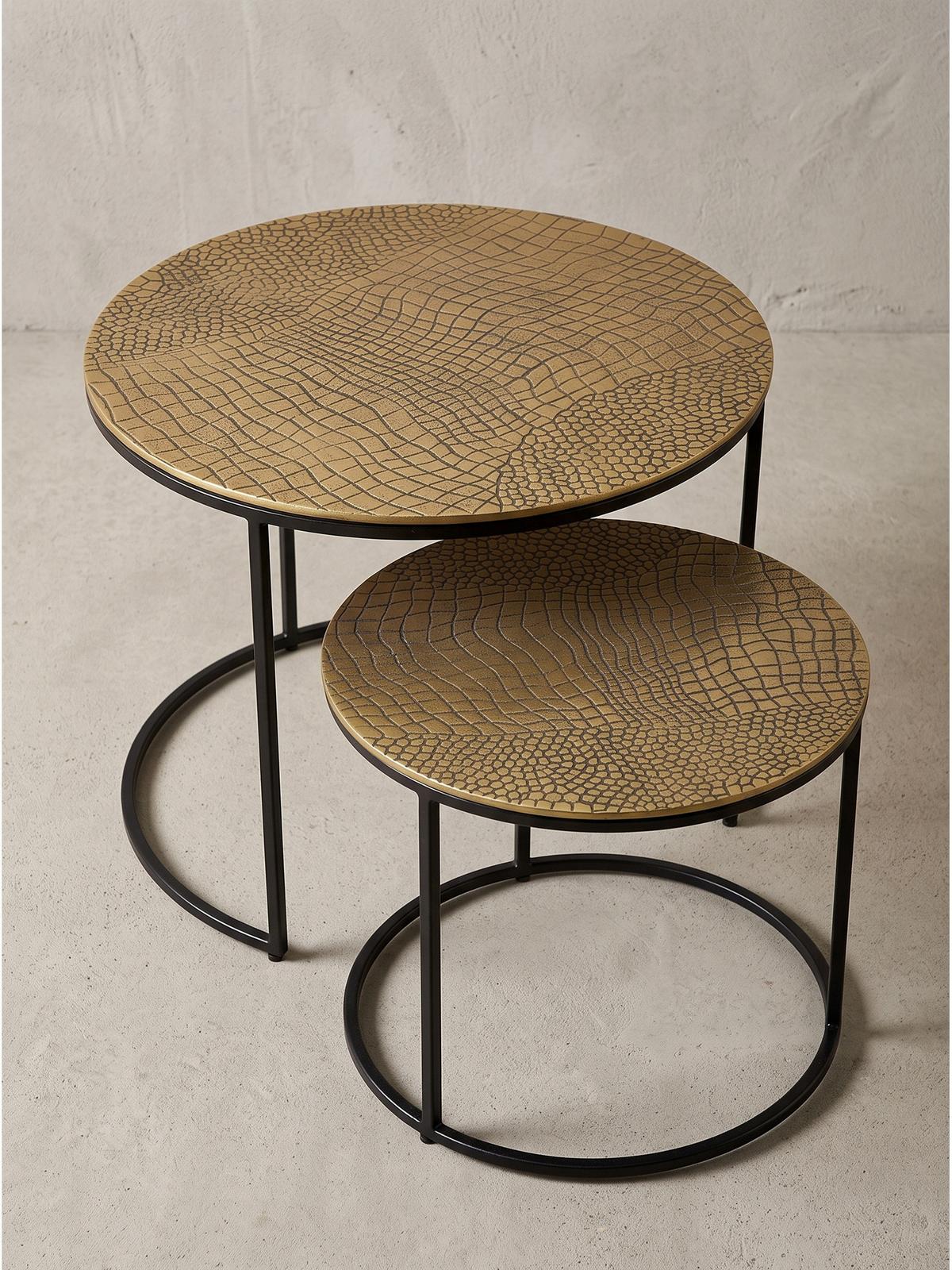 COUCHTISCHE 2er-Set VIENNE, Aluminium, handgefertigt, Gold, Ø 60 x 45 cm - Goldfarben/Schwarz, Metall (60/60/45cm) - KADIMA DESIGN