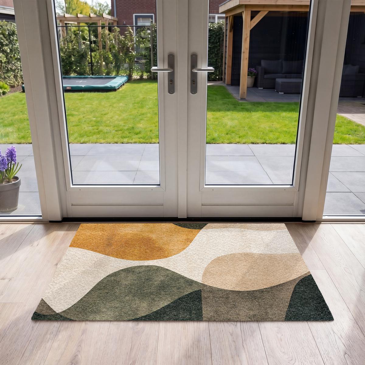 FUSSMATTE Formen - Ockergelb - Abstrakt Flurteppich 120x80 cm - Multicolor, Kunststoff (120/0.4cm) - MuchoWow