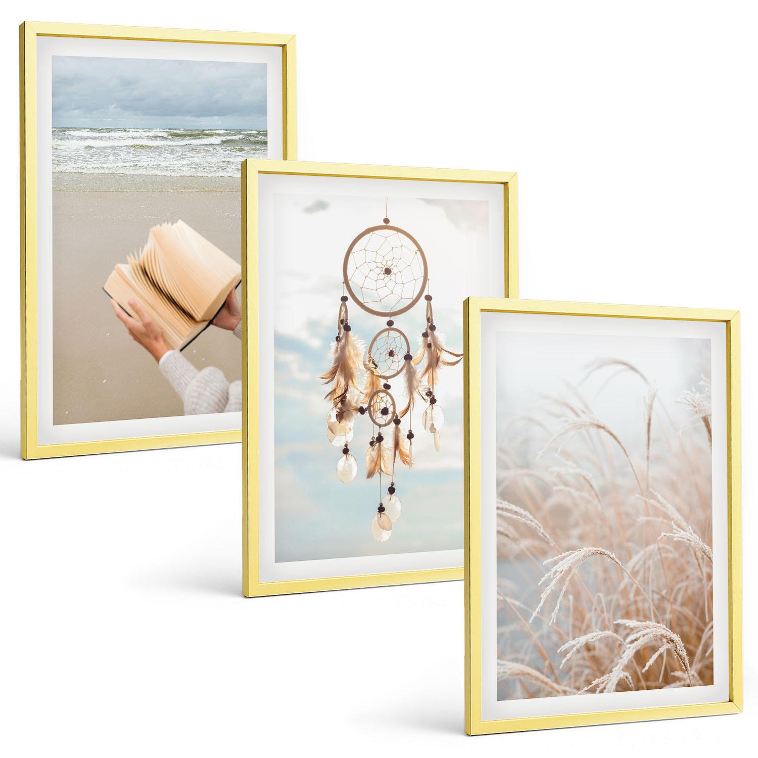 BILDER SET 3er Set - 40x60 cm Goldrahmen - Friedliche sommerliche Boho-Landschaften - Goldfarben, Kunststoff (40/60cm) - TULUP