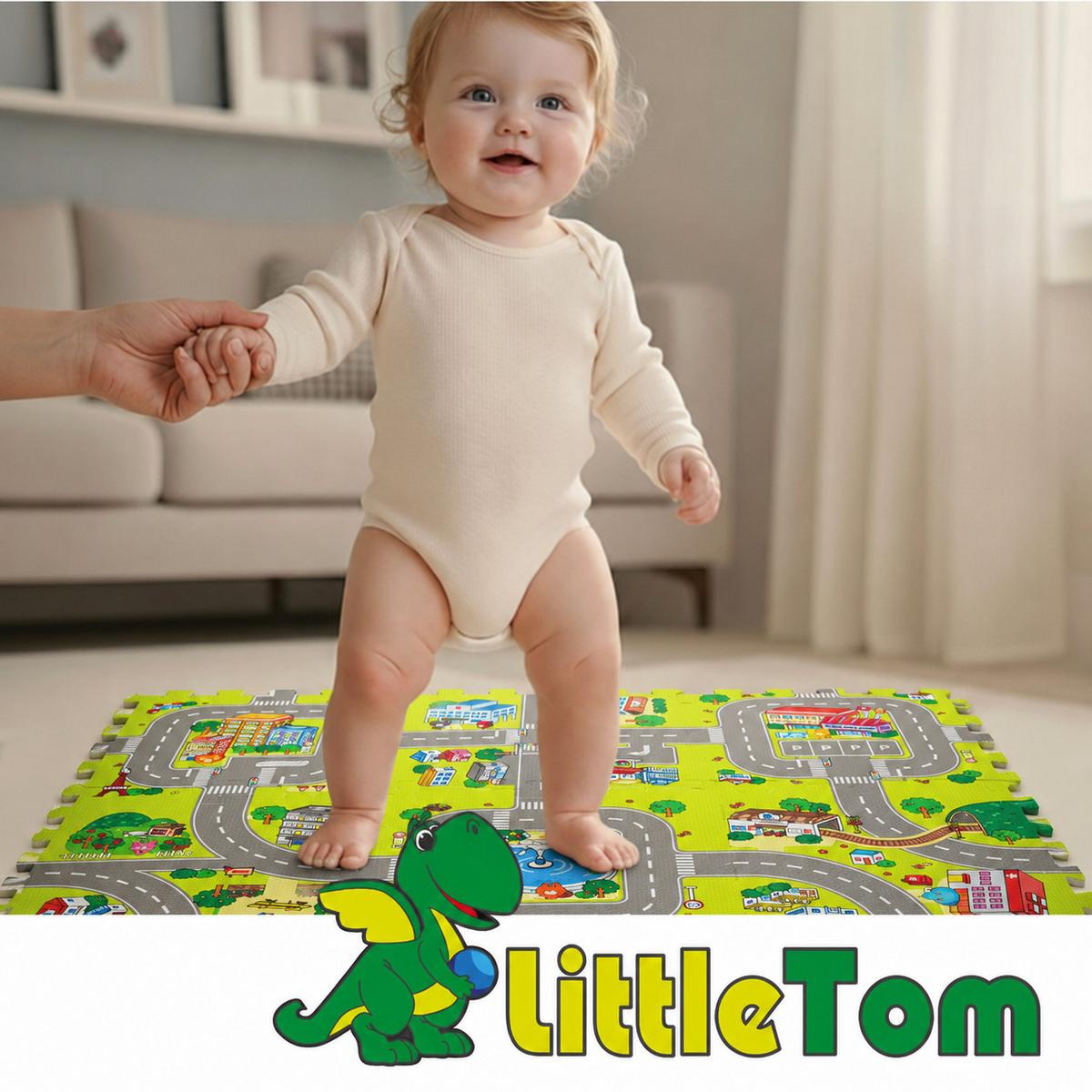 SPIELMATTE STRASSE- 90/90/1 cm Puzzlematte Grün - Multicolor, Kunststoff (30/30cm) - Littletom