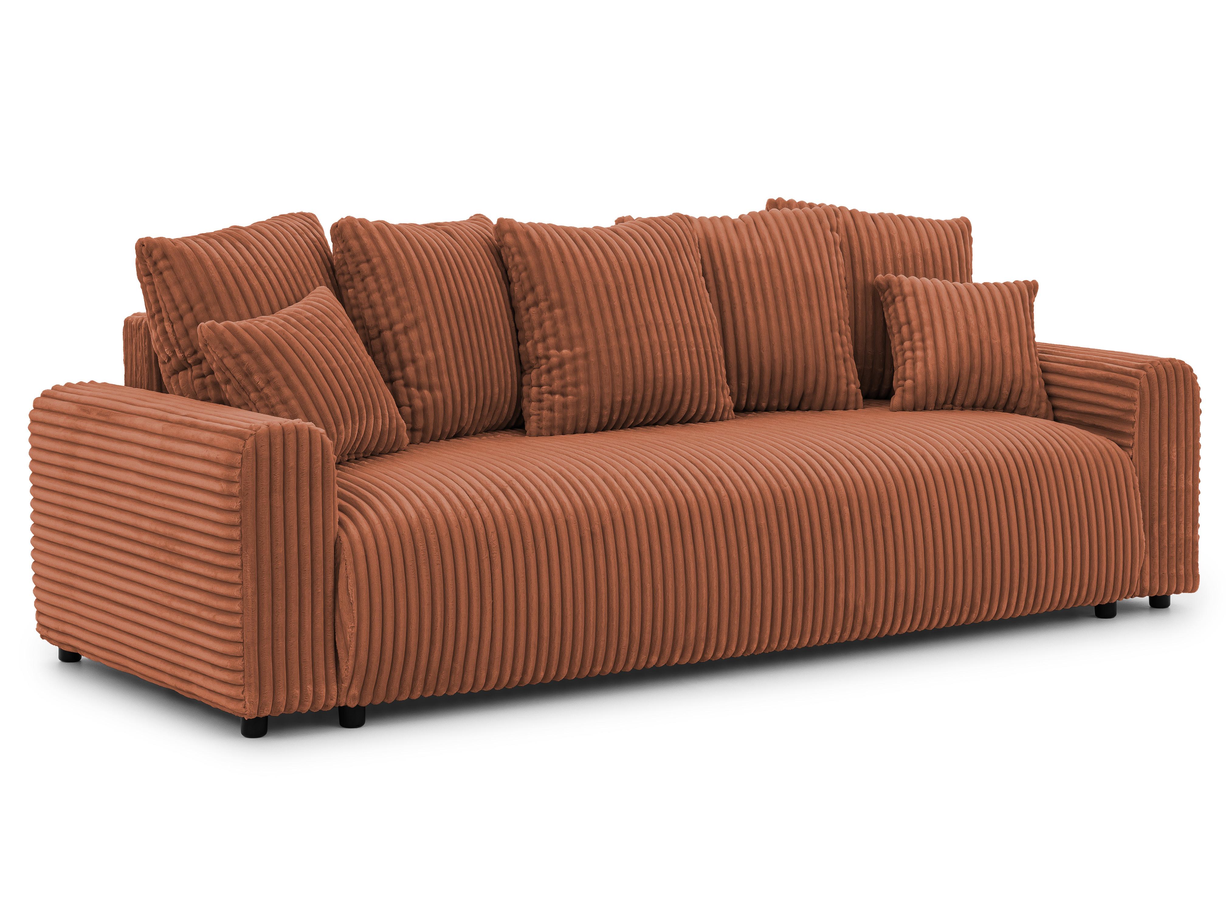 SCHLAFSOFA Calma mit Bettkasten im Bumpy-Design aus weichem Terrakotta Plüschcord - Terracotta/Schwarz, Holz/Kunststoff (239/88/98cm) - S-Style