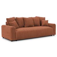 SCHLAFSOFA Calma mit Bettkasten im Bumpy-Design aus weichem Terrakotta Plüschcord - Terracotta/Schwarz, Holz/Kunststoff (239/88/98cm) - S-Style