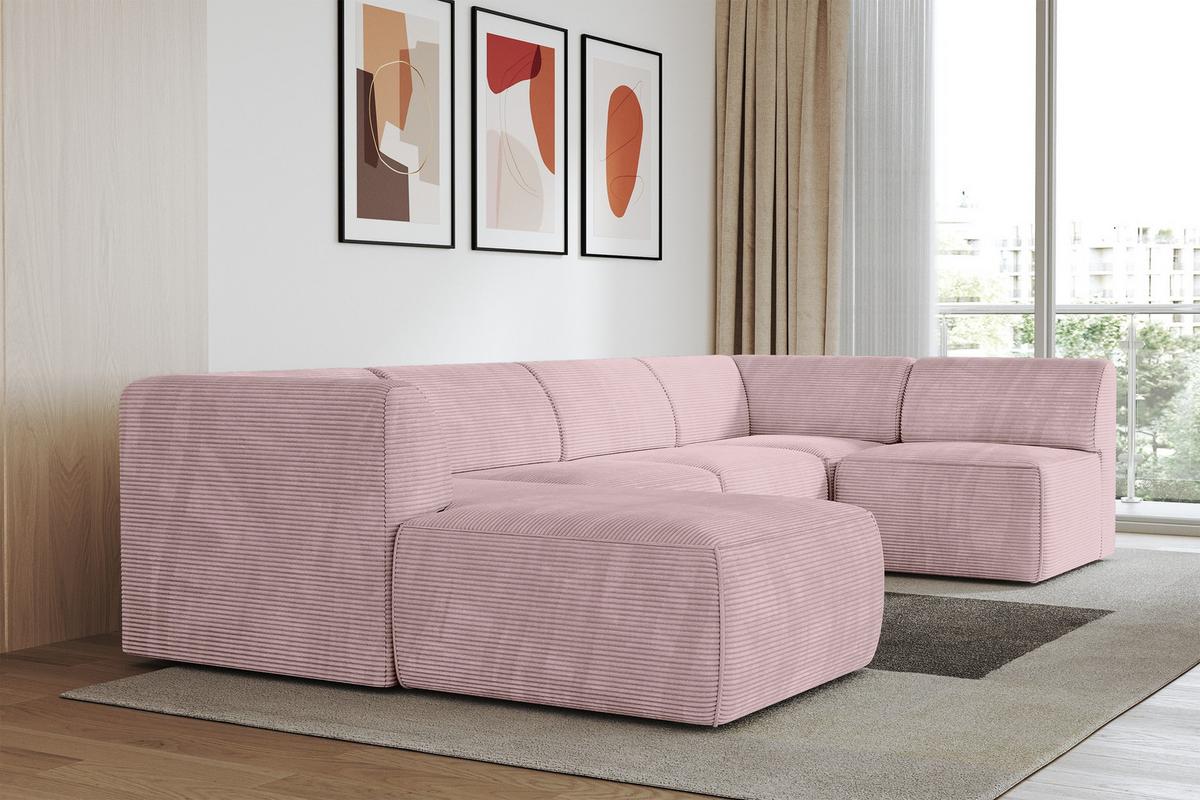 WOHNLANDSCHAFT Ottomane Links MOVO-L 345x180x78 cm Rosa Cord - Rosa, Holzwerkstoff/Kunststoff (345/78/180cm) - ALTDECOR