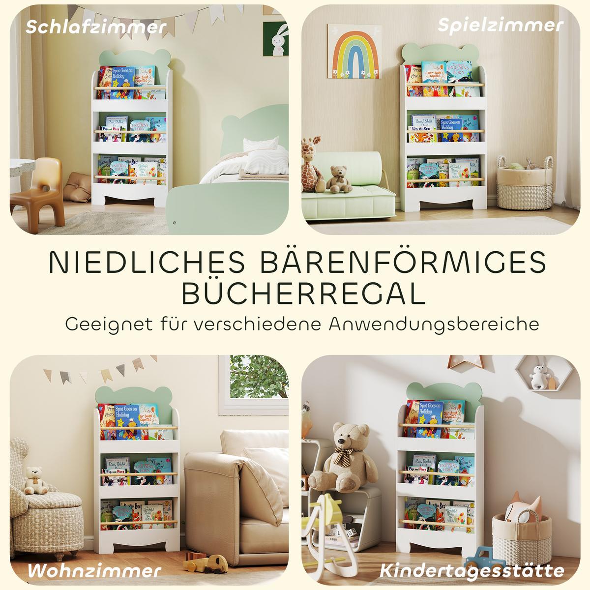 KINDER-BÜCHERREGAL MDF Grün - Grün, Holzwerkstoff (15/110/55cm) - AIYAPLAY