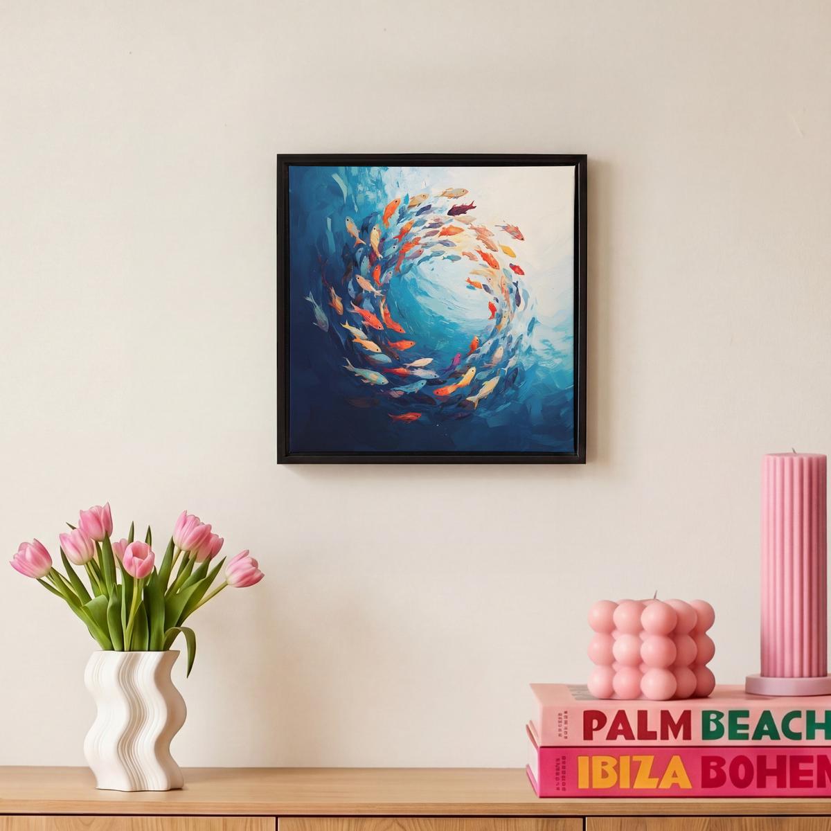 LEINWAND Bilder mit Rahmen - Meer - Fische - Bunt - Dynamisch - 20x20 - Hellblau, Textil (20/20cm) - MuchoWow