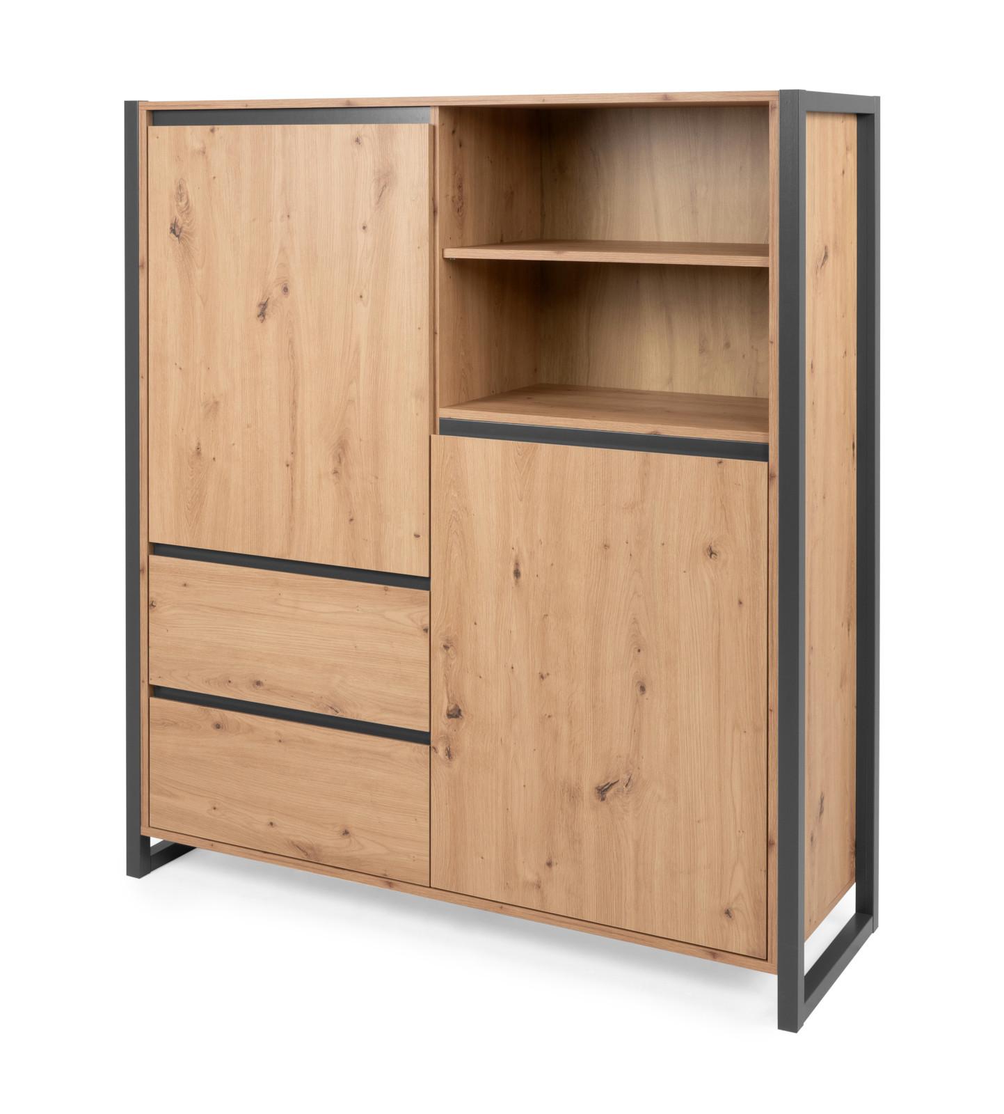 HIGHBOARD Artisan Eiche und Anthrazit, große Kommode 120 x 140 cm - Anthrazit/Eiche Artisan, Holzwerkstoff (120/140/40cm) - Furn.Design