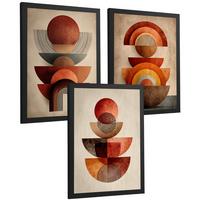 POSTER 3er Kunstdruck-Set Wandbilder Abstrakte Formen Rot Orange modern Wohnzimmer Deko, Schlafzimmer, Küche, Badezimmer Schwarzer Rahmen A4 - Schwarz, Papier (29.7/1/21cm) - Nacnic