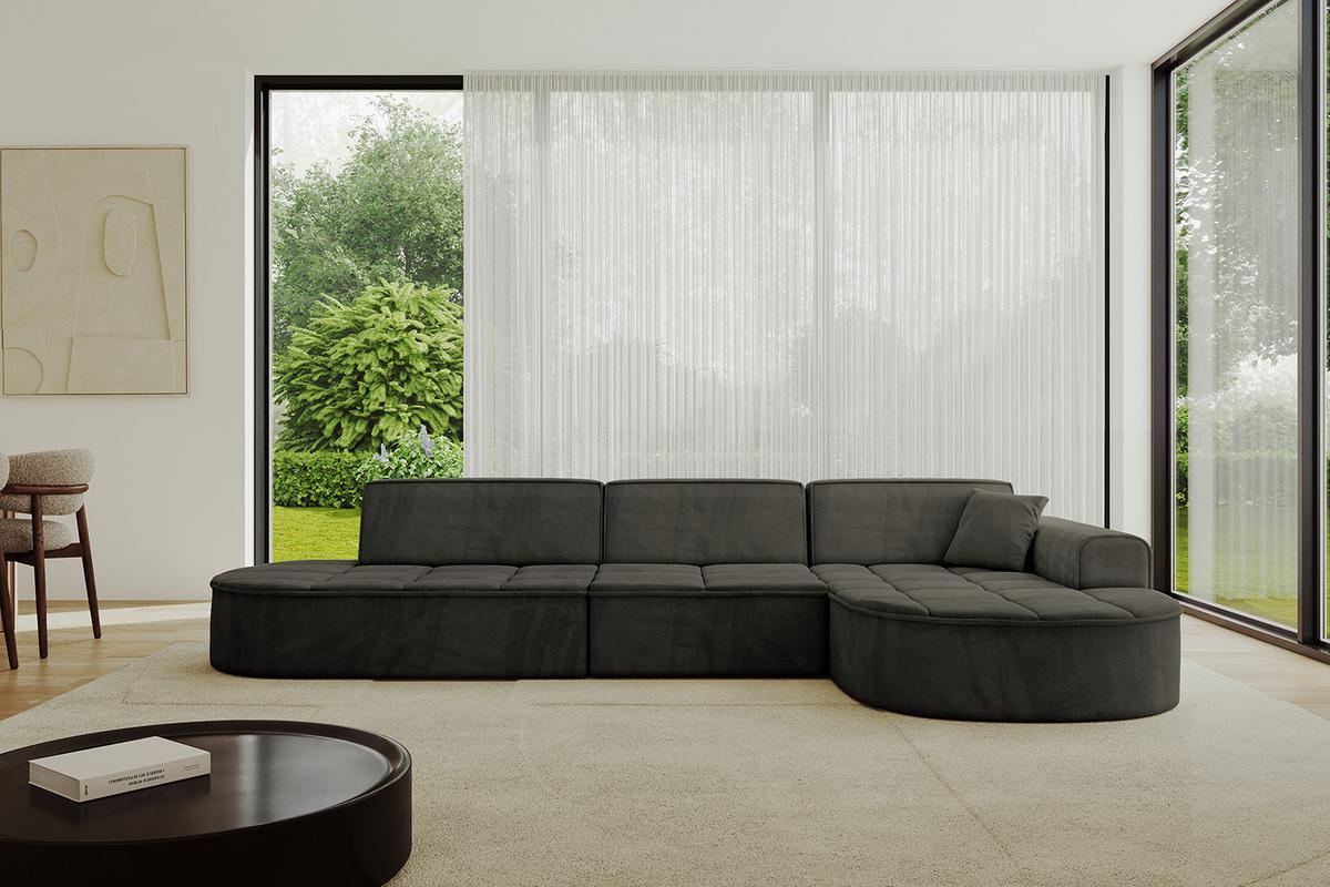 ECKSOFA Ottomane Rechts TARO-L2 - 328x171x79,5 cm Schwarz - Schwarz, Holzwerkstoff/Textil (328/171cm) - ALTDECOR