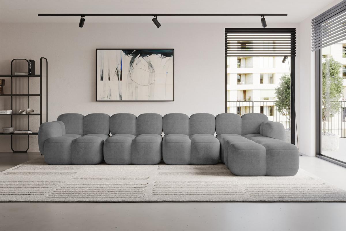 ECKSOFA modulares Sofa Rechts Miko-L3 390x205x75 Grau Velours - Schwarz/Grau, Holzwerkstoff/Kunststoff (390/205cm) - ALTDECOR