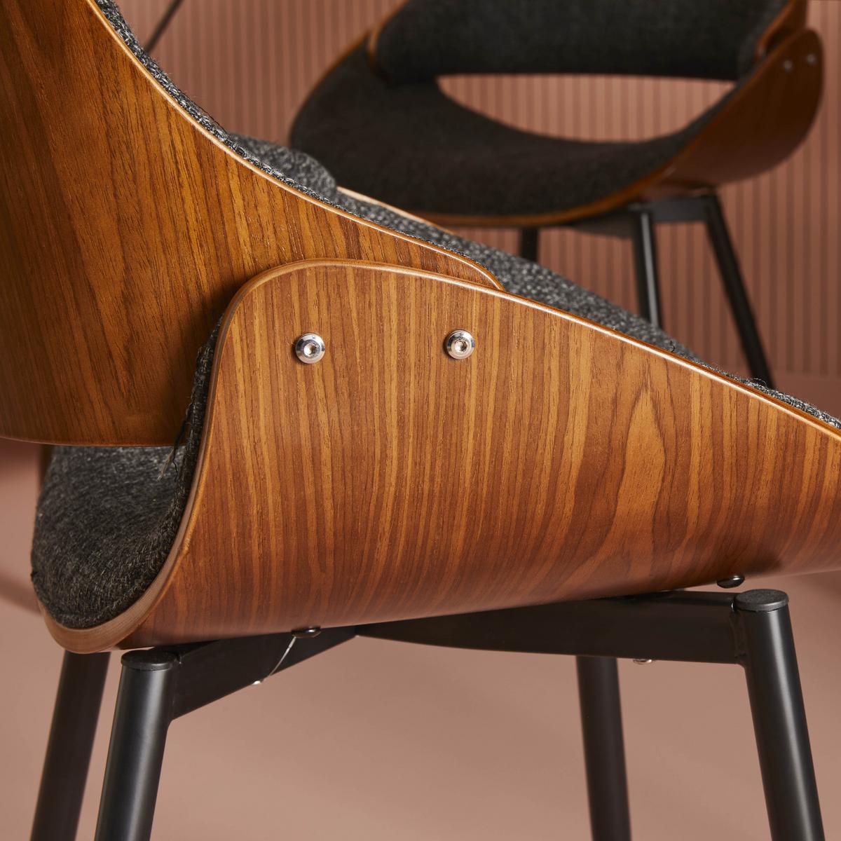 STUHL mit Nussbaum-Finish und grauem Stoffbezug - Mannix - Grau, Metall (61/78/61cm) - Signature