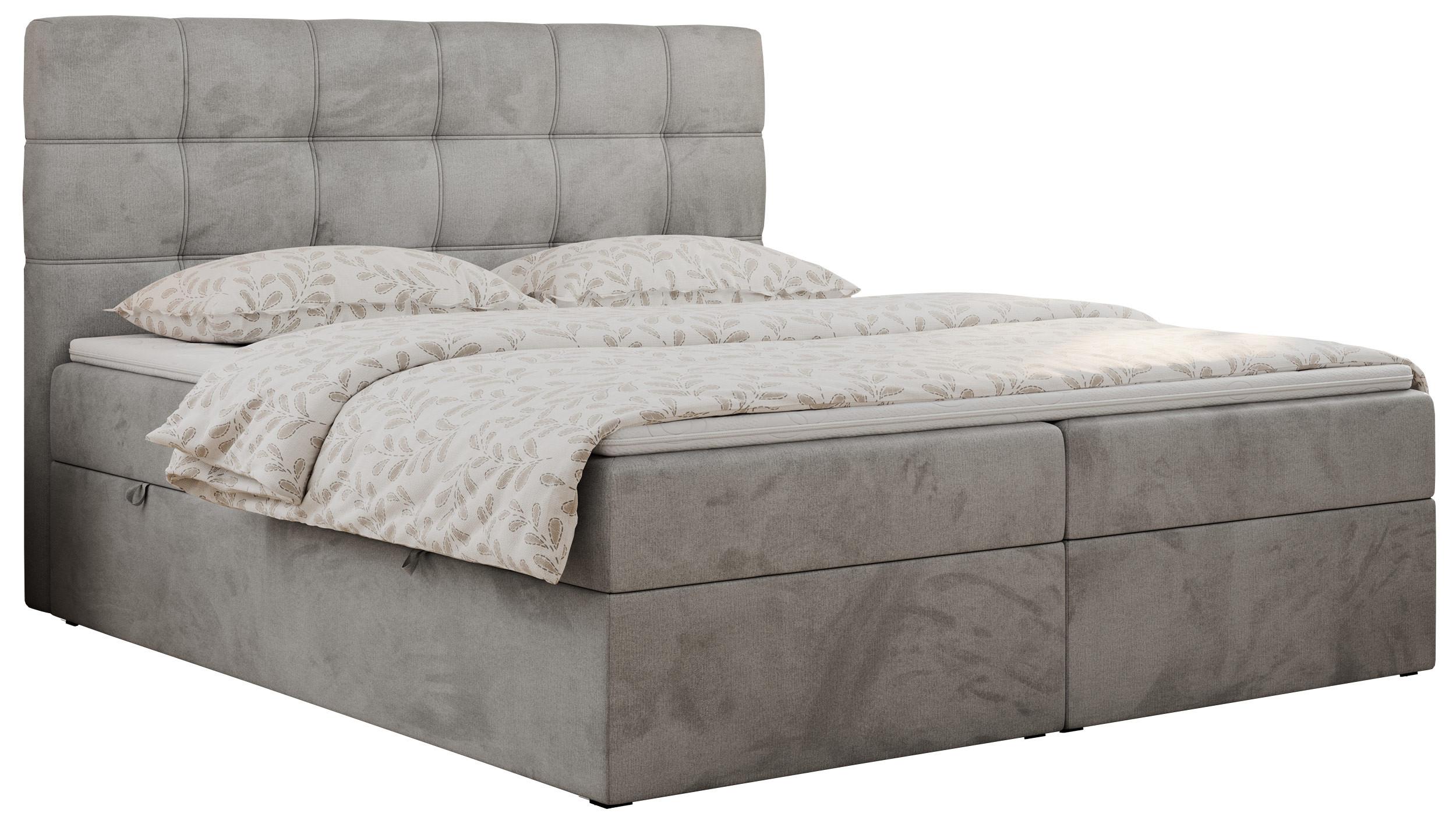 BOXBETT ERNI 160/200 - Hellgrau Velvet - H3 - Hellgrau, Holz/Textil (160/200cm) - MKS