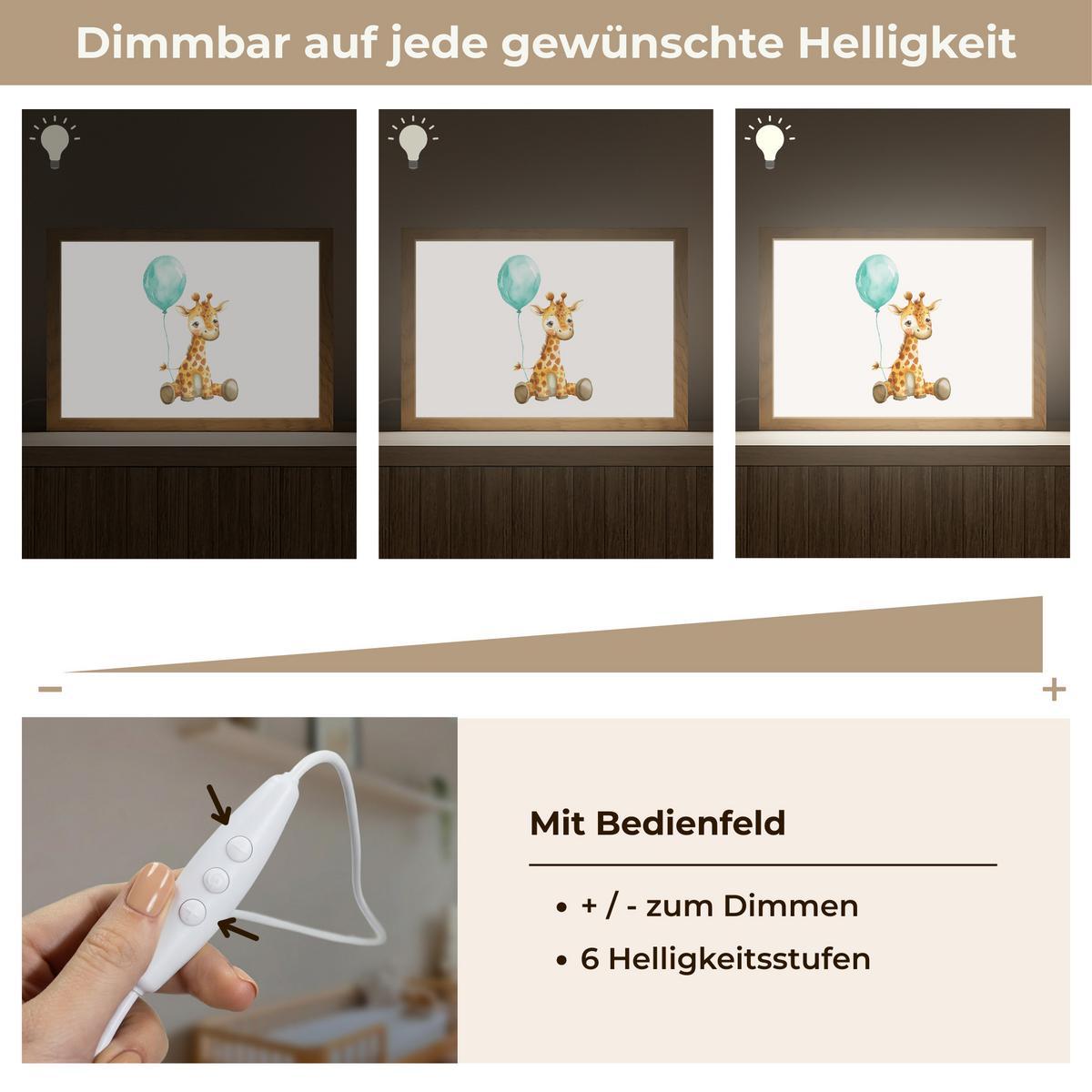 NACHTTISCHLAMPE Giraffe - Baby - Tiere - Blauer Ballon 30x20 cm - Weiß, Holzwerkstoff (8/30/20cm) - OnlyWow