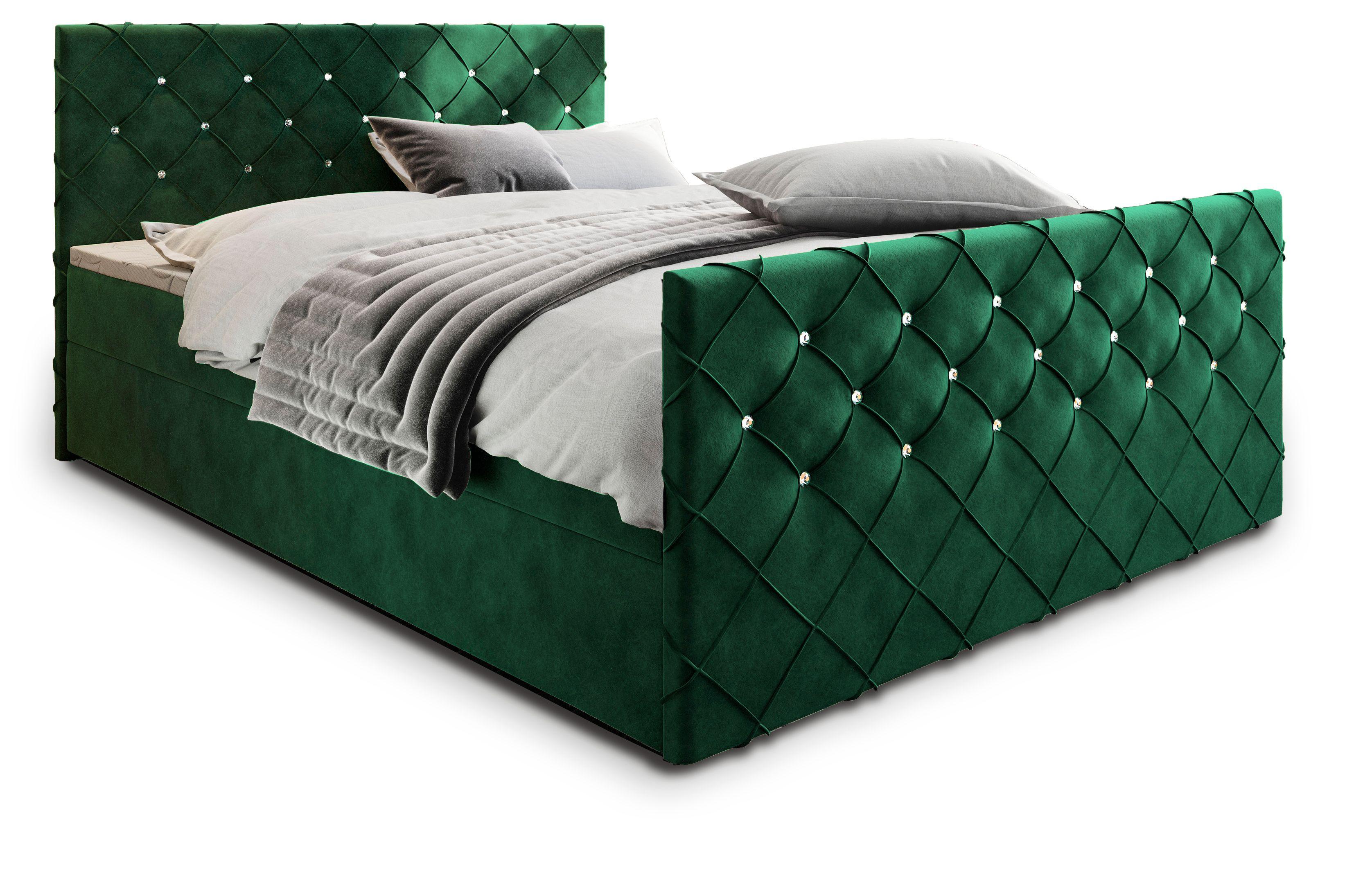 BOXBETT MANDI 140x200 cm mit Matratze und Topper - Grün - Grün, Holz (140/200cm) - MASSENO