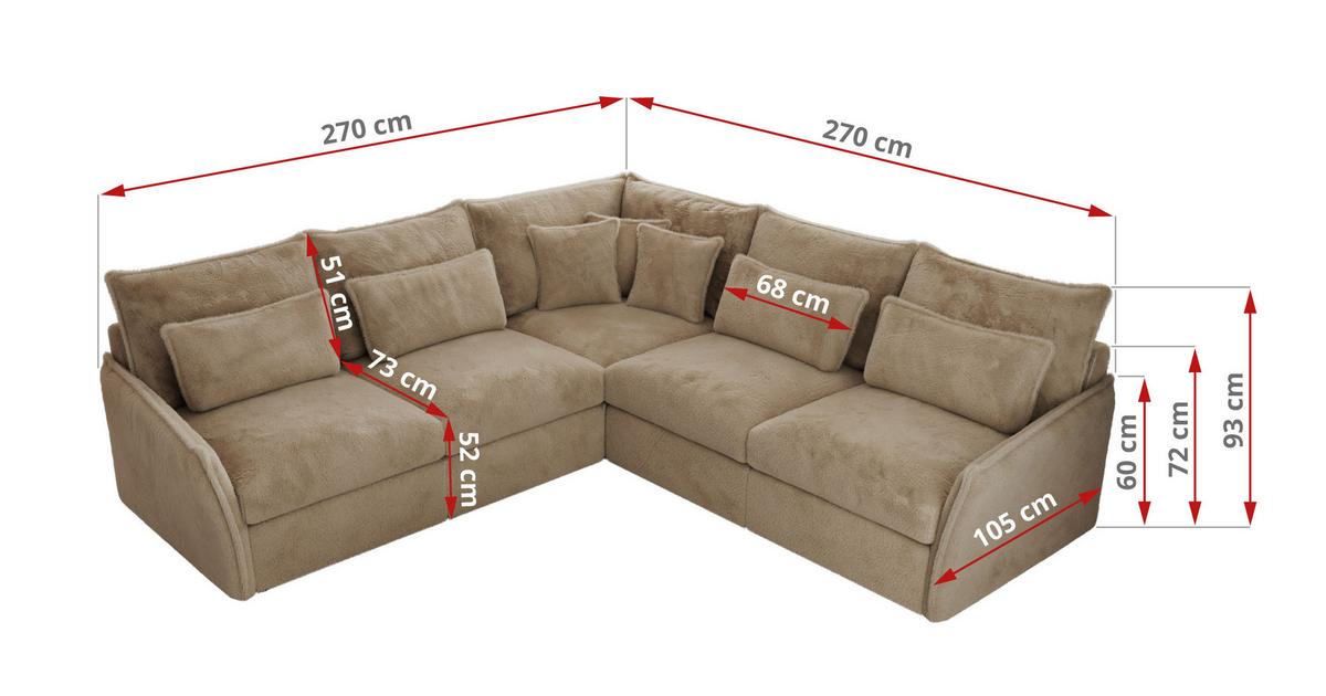 ECKSOFA VERSO L Beige Plüsch - Beige/Schwarz, Kunststoff/Textil (270/270cm) - MKS