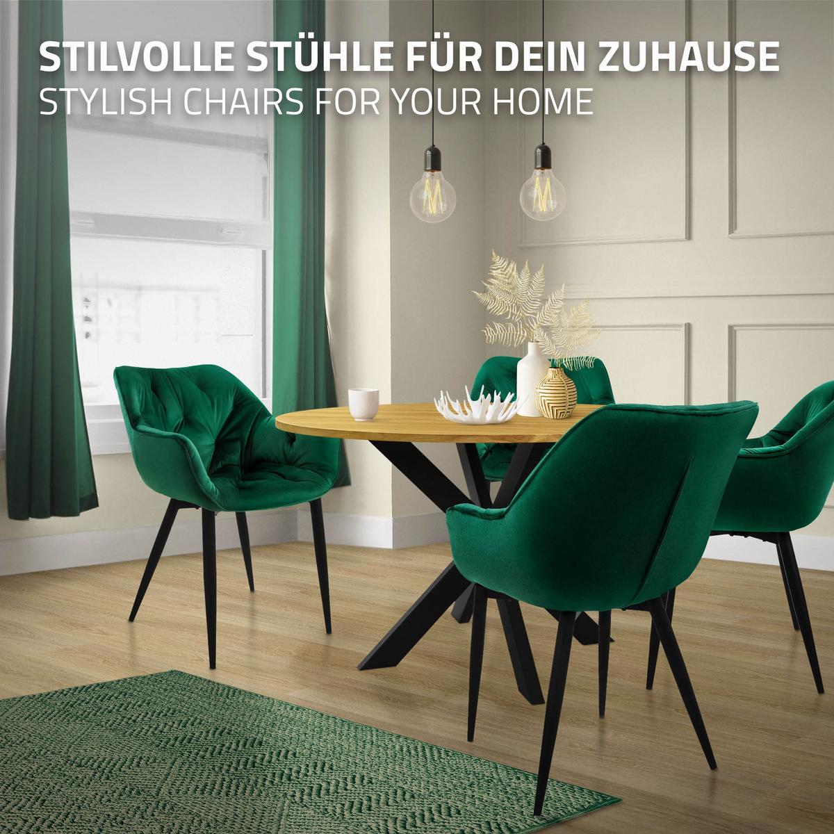 ESSZIMMERSTÜHLE 4er Set Dunkelgrün Samt - Dunkelgrün/Schwarz, Metall (67/83/59cm) - ML-DESIGN