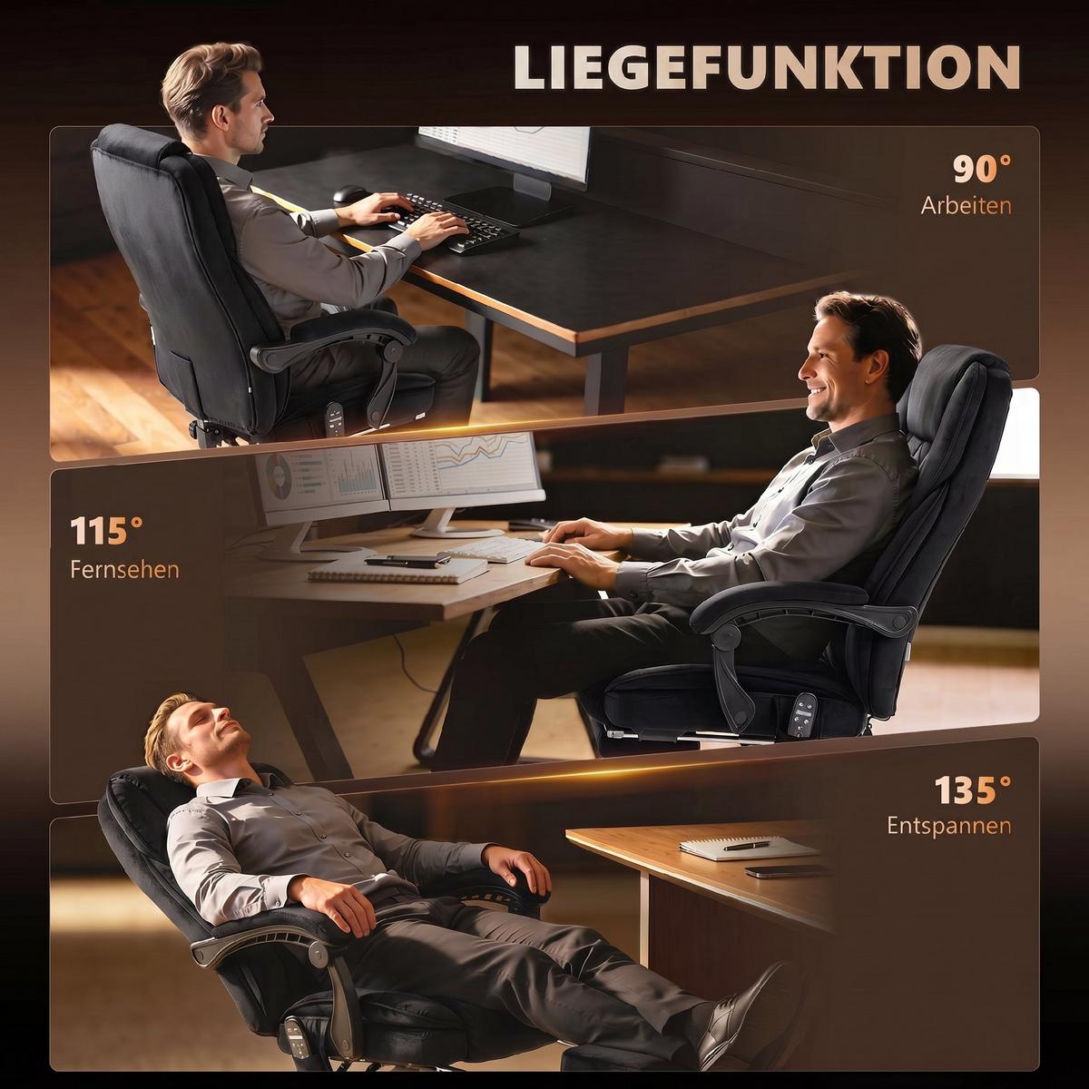 BÜROSTUHL mit Massagefunktion Schwarz - Silberfarben/Schwarz, Textil/Metall (67/119/72cm) - Vinsetto