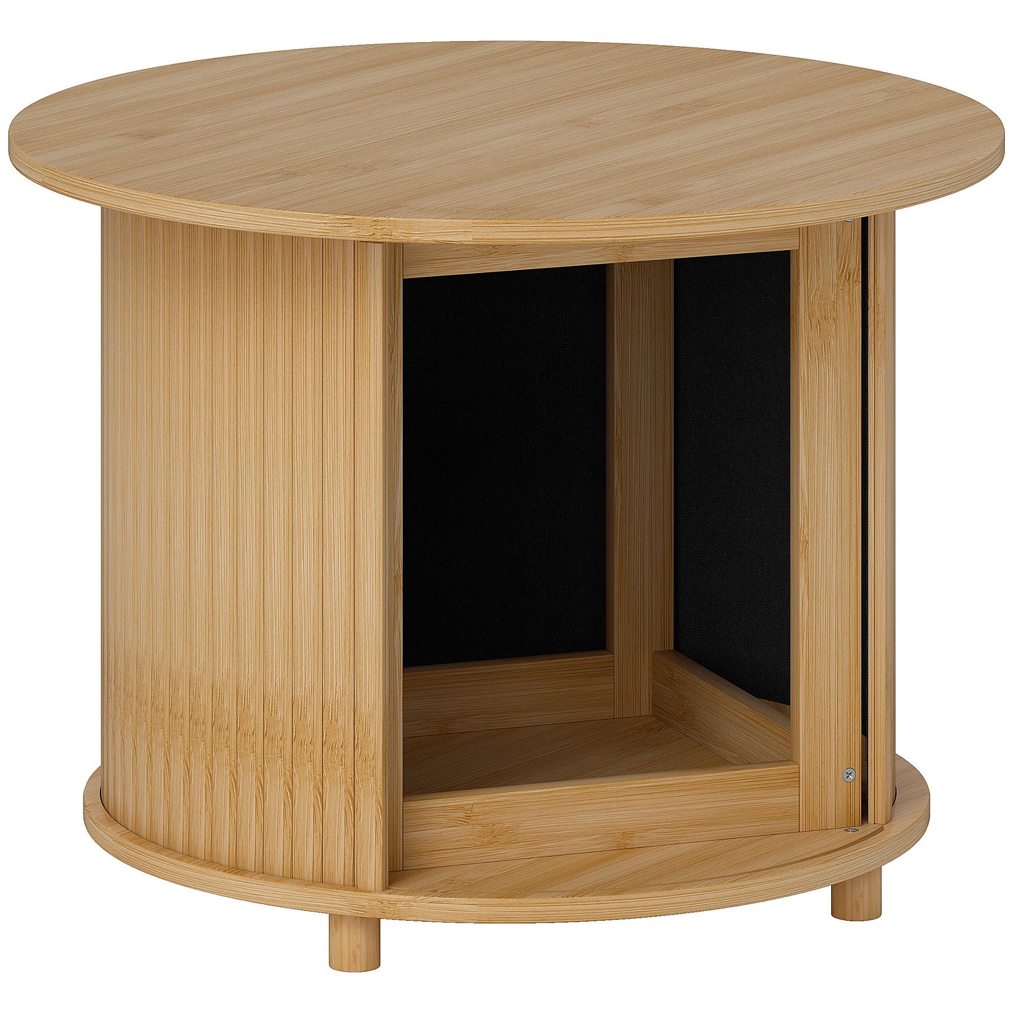 COUCHTISCH Wohnzimmertisch aus Bambus mit verstecktem Stauraum und Schiebetür - Naturfarben, Naturmaterialien/Bambusholz (60/60/45cm) - HOMCOM